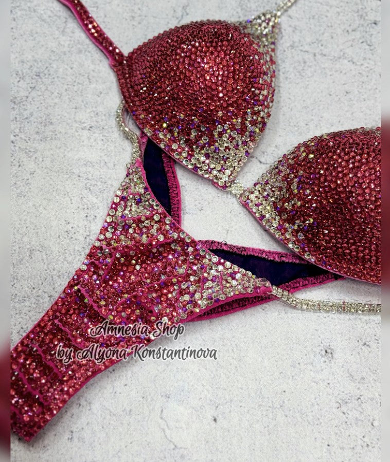 Pink White Competition Bikini Set - NPC Bikini Suit - IFBB - Figure Competition Suit - Posing Suit - Swarovski Bodybuilding - Wellness Bikini