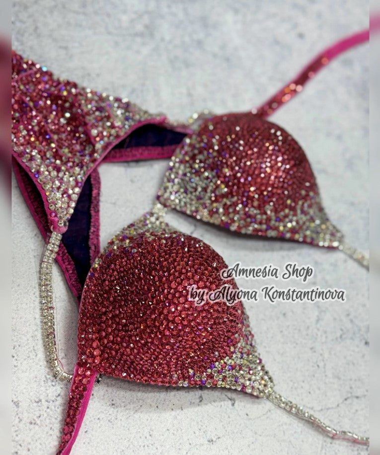 Pink White Competition Bikini Set - NPC Bikini Suit - IFBB - Figure Competition Suit - Posing Suit - Swarovski Bodybuilding - Wellness Bikini