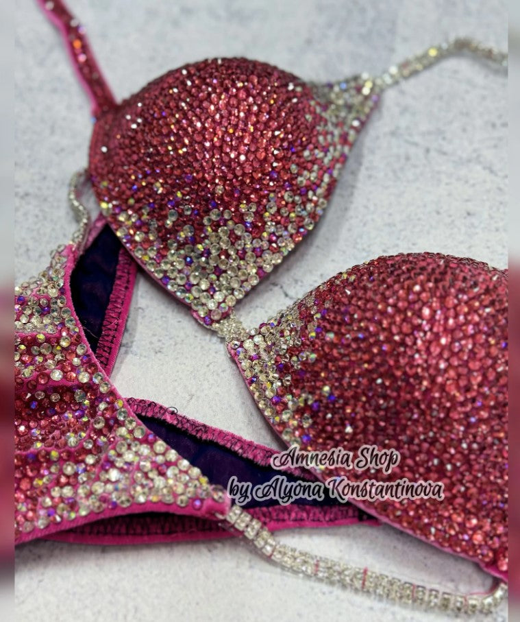 Pink White Competition Bikini Set - NPC Bikini Suit - IFBB - Figure Competition Suit - Posing Suit - Swarovski Bodybuilding - Wellness Bikini