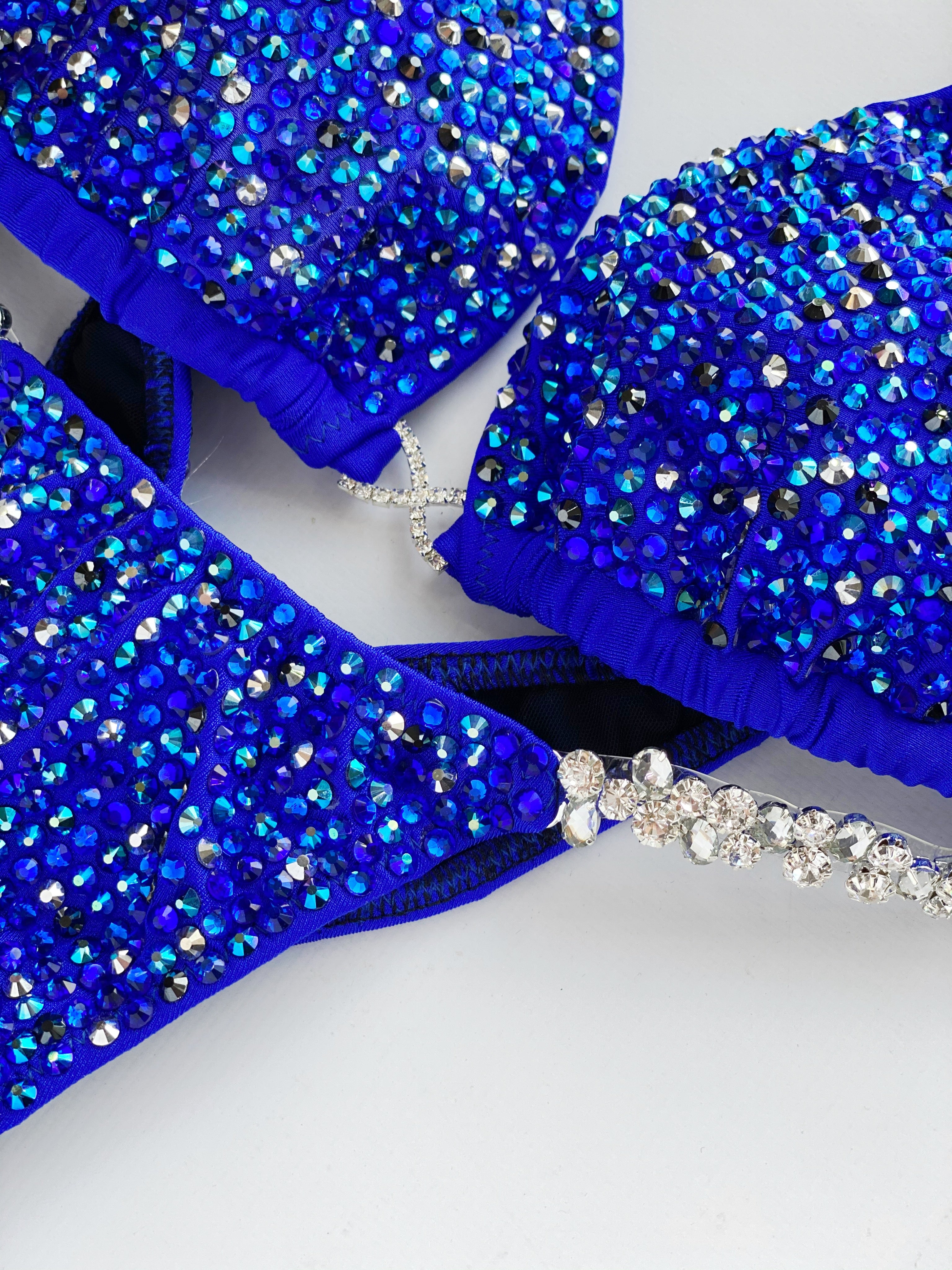 Blue Competition Bikini Set - Rhinestone Fitness - NPC Bikini Suit - IFBB - Figure Competition Suit - Posing Suit - Wellness Bikini