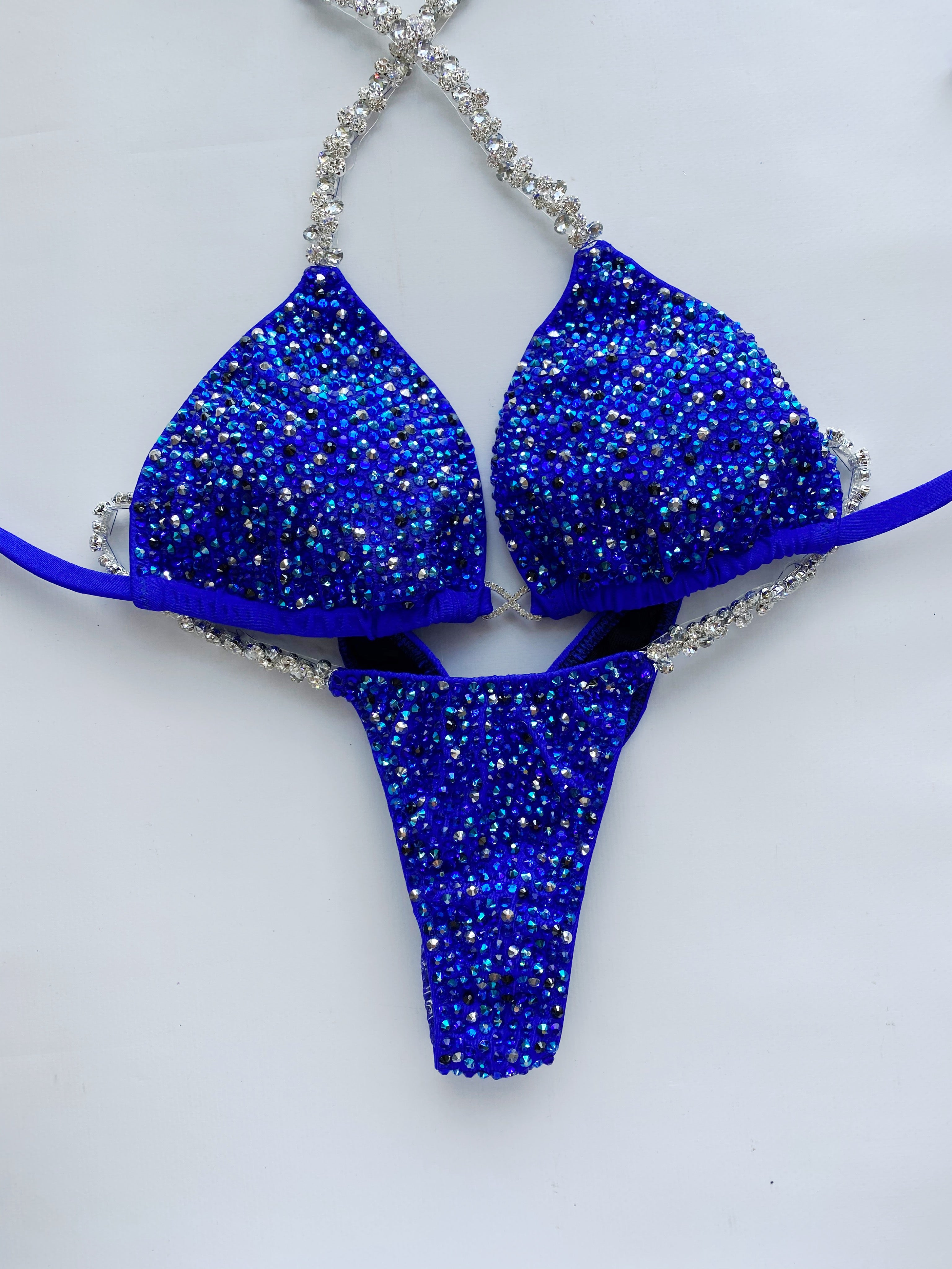 Blue Competition Bikini Set - Rhinestone Fitness - NPC Bikini Suit - IFBB - Figure Competition Suit - Posing Suit - Wellness Bikini