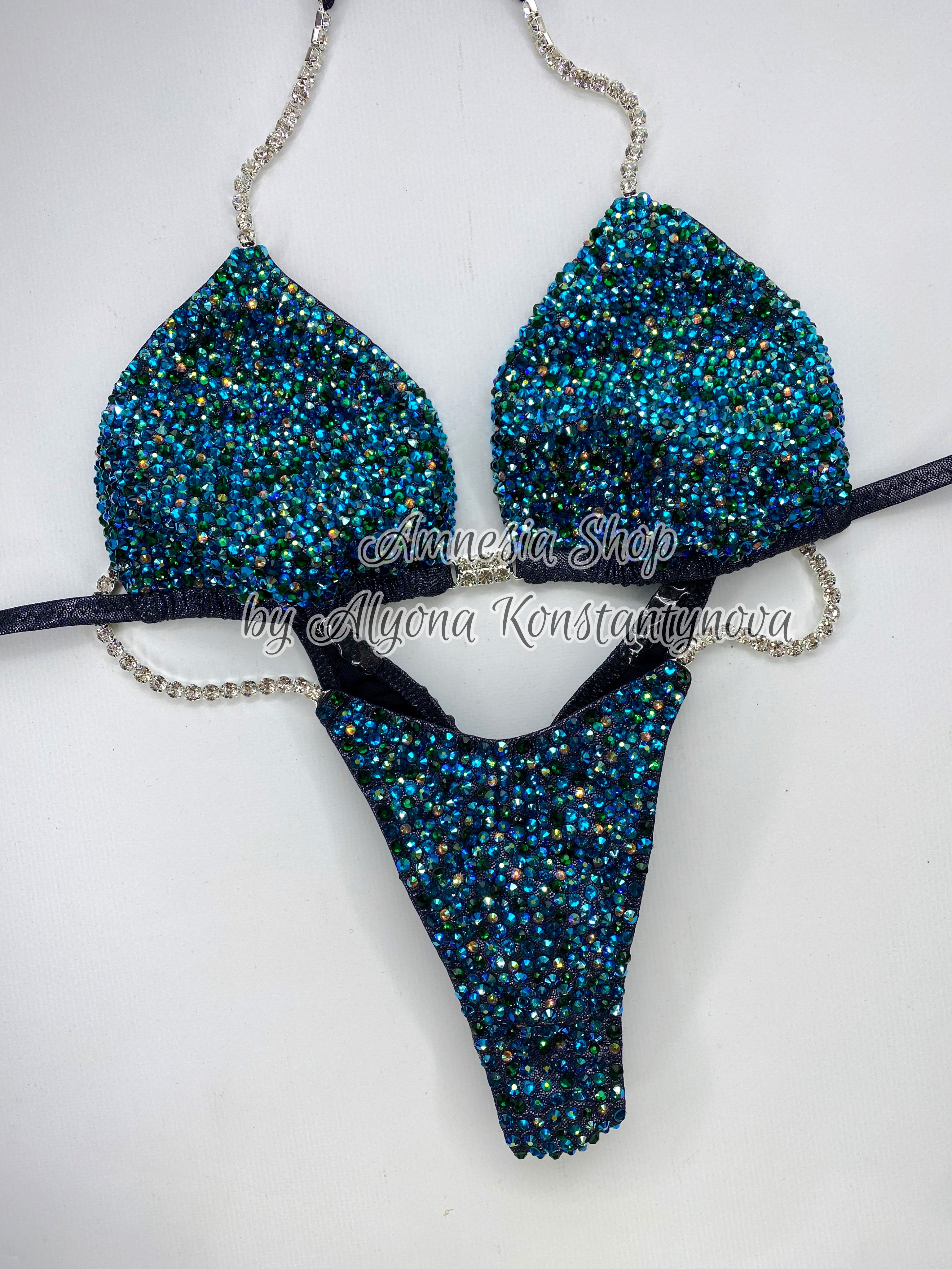 Black Glitter Fitness Bikini - Competition Bikini Set - Figure Fitness - NPC - IFBB - Velvet Figure Competition Suit - Posing Suit - Wellness Bikini