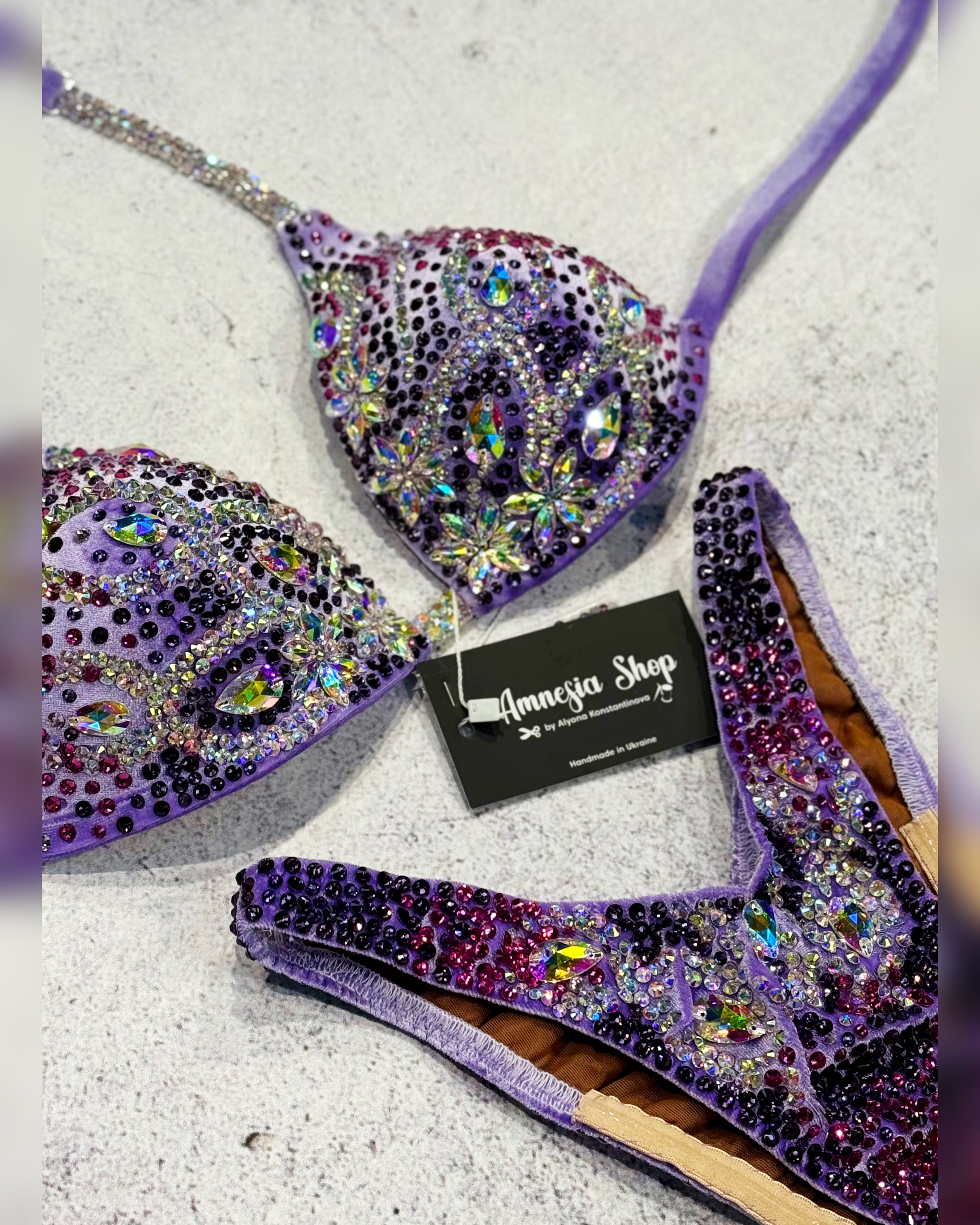 Lavender IFBB Bikini - Competition Bikini Set - Figure Fitness - NPC - IFBB - Velvet Figure Competition Suit - Posing Suit - Wellness Bikini