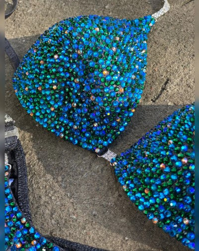 Green Fitness Bikini - Competition Bikini Set - Figure Fitness - NPC - IFBB - Velvet Figure Competition Suit - Posing Suit - Wellness Bikini