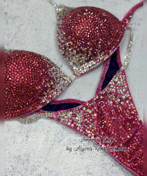 Pink White Competition Bikini Set - NPC Bikini Suit - IFBB  - Figure Competition Suit - Posing Suit - Swarovski Bodybuilding - Wellness Bikini