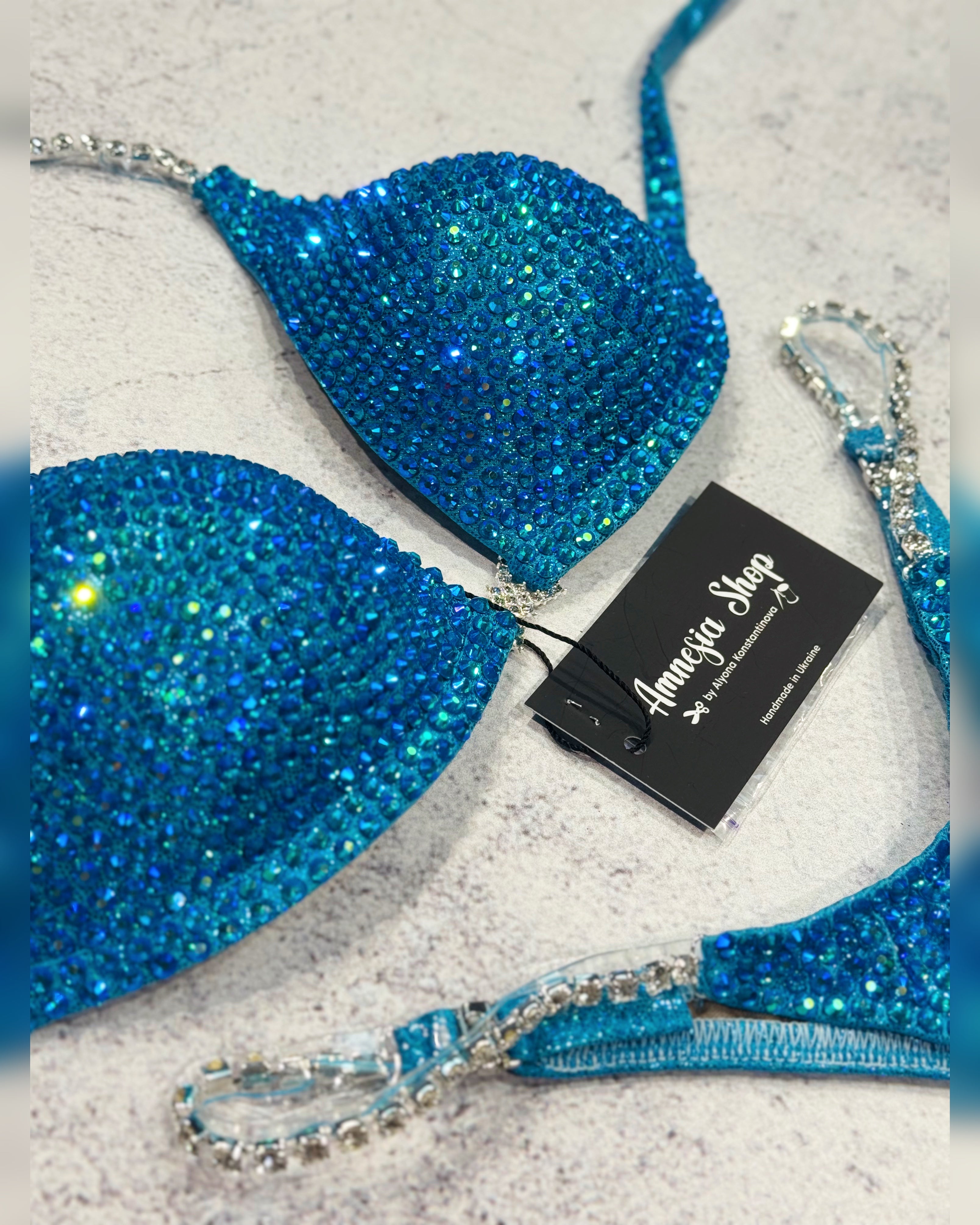 Blue Npc Bikini - Competition Bikini Set - Figure Fitness - IFBB - Velvet Figure Competition Suit - Posing Suit - Wellness Bikini