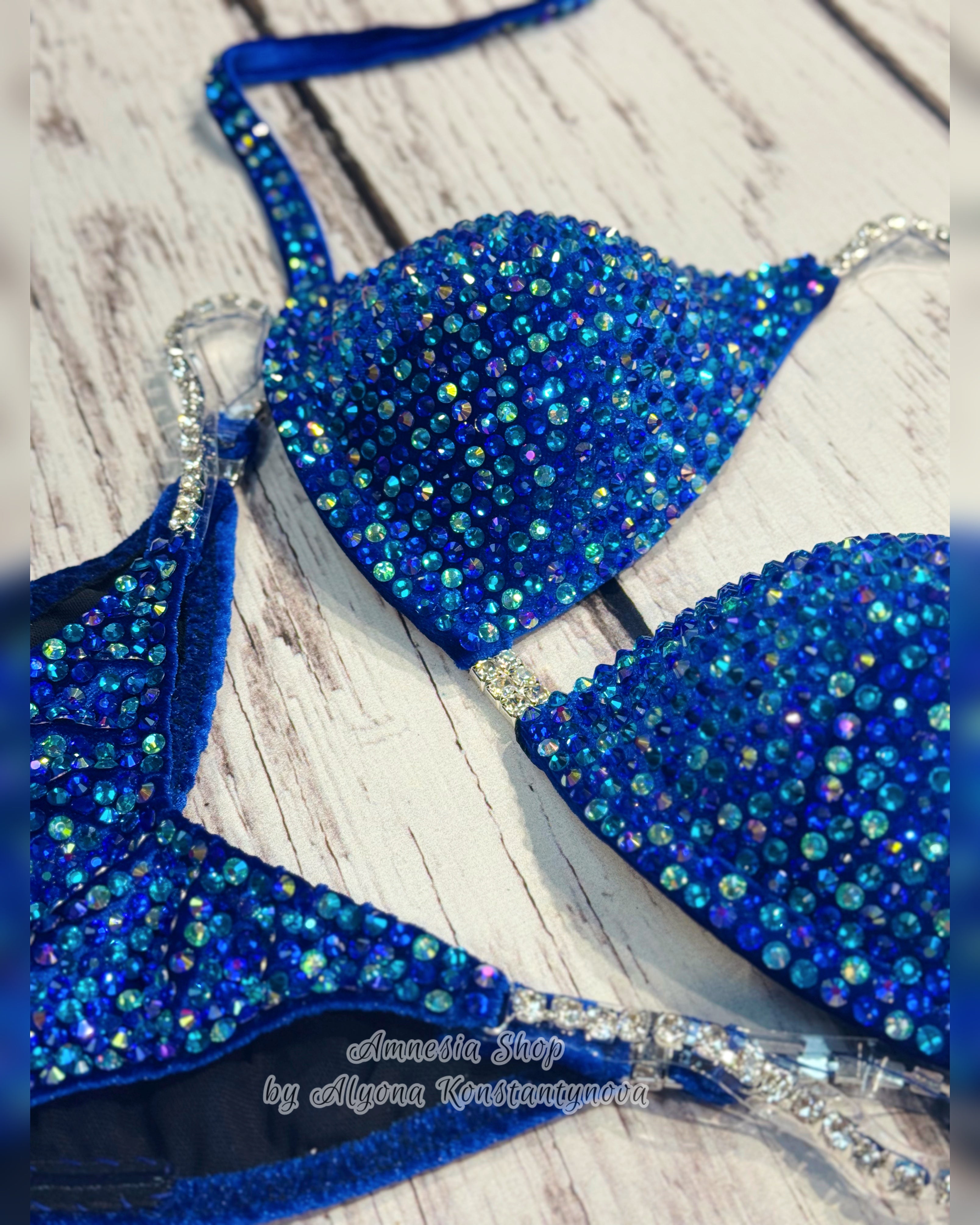 Blue Npc Bikini - Competition Bikini Set - Figure Fitness - IFBB - Velvet Figure Competition Suit - Posing Suit - Wellness Bikini