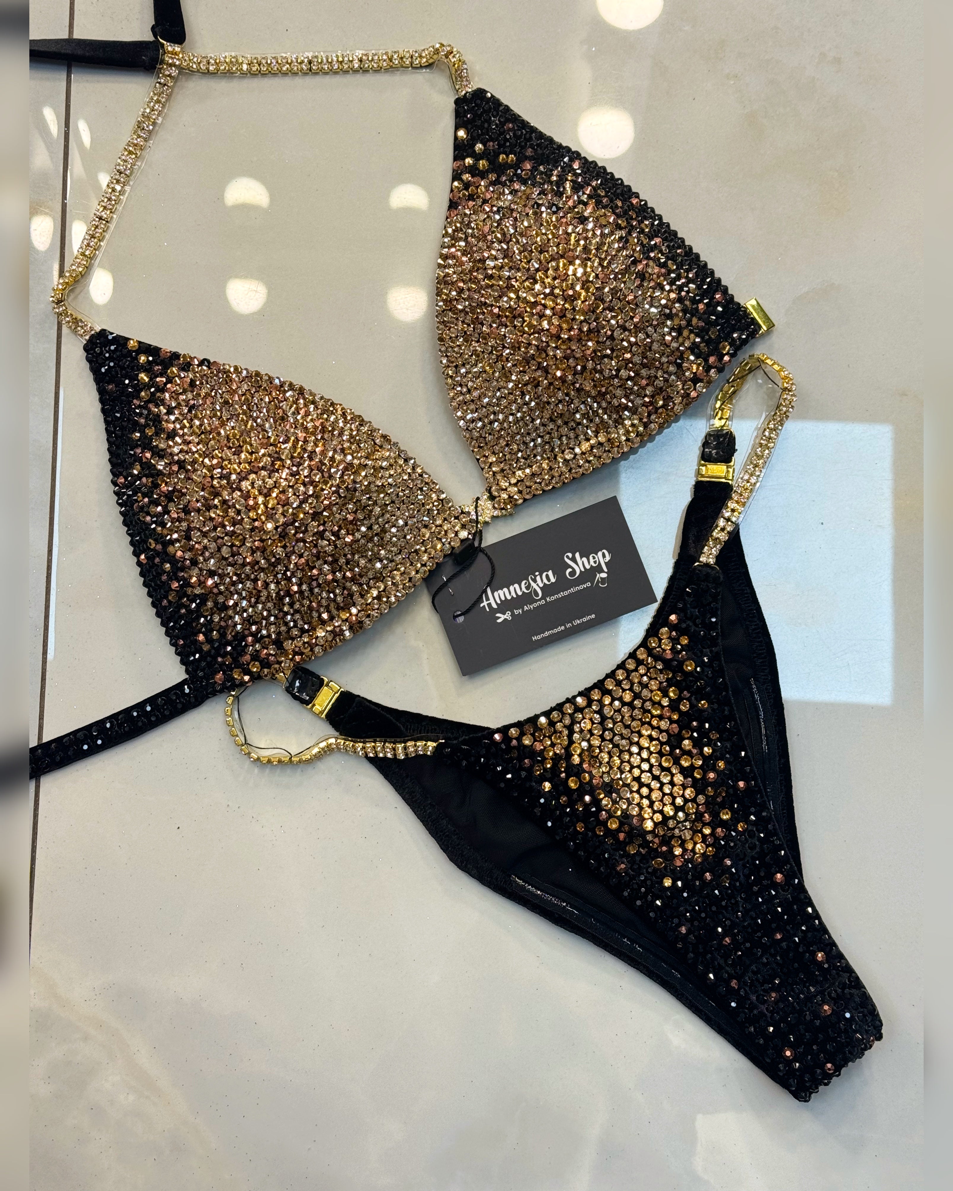 Gold IFBB Bikini - Competition Bikini Set - Figure Fitness - NPC - IFBB - Velvet Figure Competition Suit - Posing Suit - Wellness Bikini
