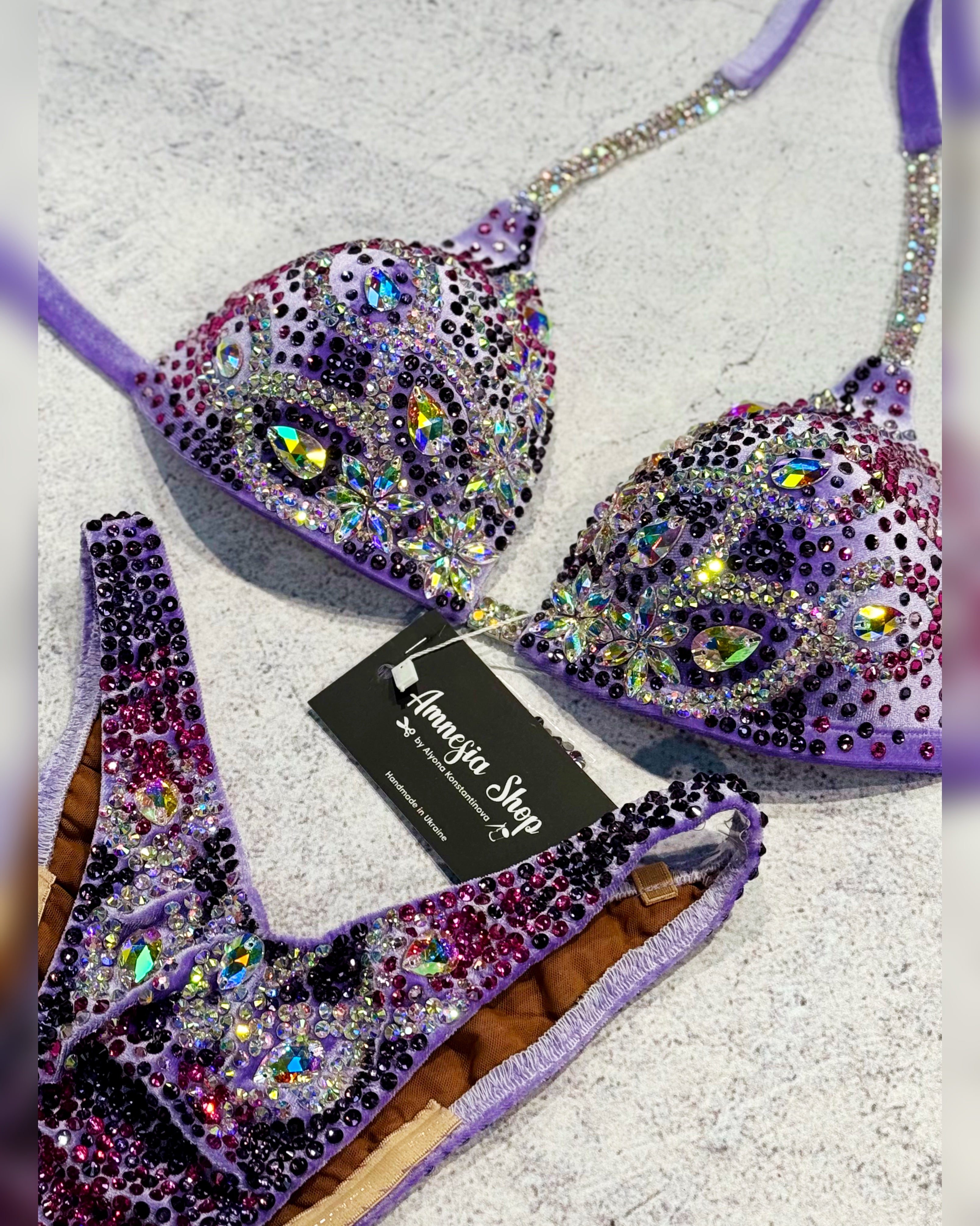 Lavender IFBB Bikini - Competition Bikini Set - Figure Fitness - NPC - IFBB - Velvet Figure Competition Suit - Posing Suit - Wellness Bikini
