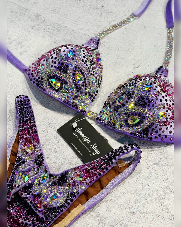Lavender IFBB Bikini - Competition Bikini Set - Figure Fitness - NPC - IFBB - Velvet Figure Competition Suit - Posing Suit - Wellness Bikini