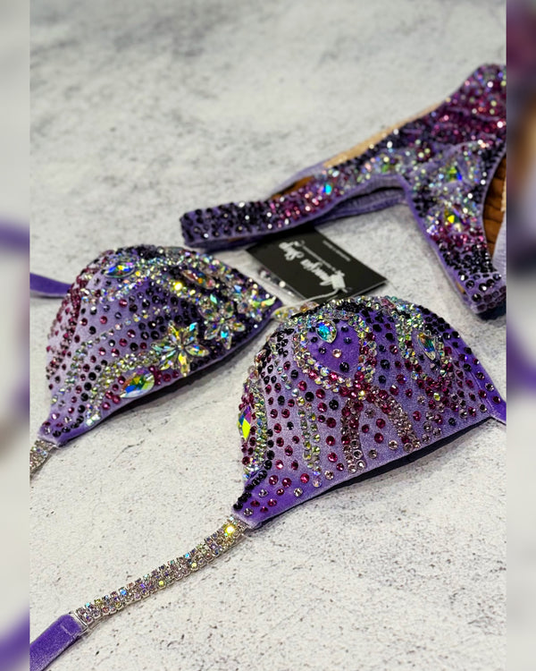 Lavender IFBB Bikini - Competition Bikini Set - Figure Fitness - NPC - IFBB - Velvet Figure Competition Suit - Posing Suit - Wellness Bikini