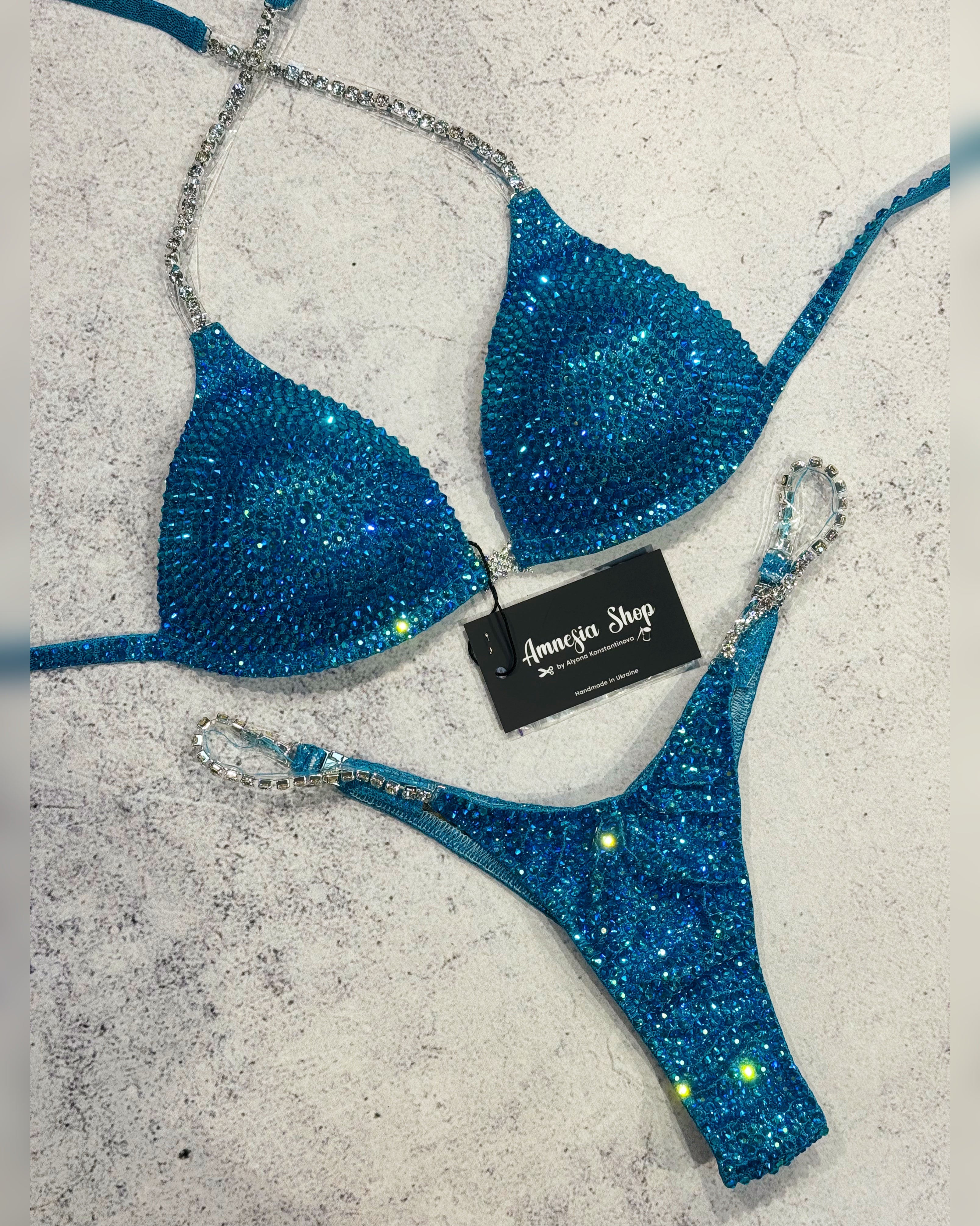 Blue Npc Bikini - Competition Bikini Set - Figure Fitness - IFBB - Velvet Figure Competition Suit - Posing Suit - Wellness Bikini