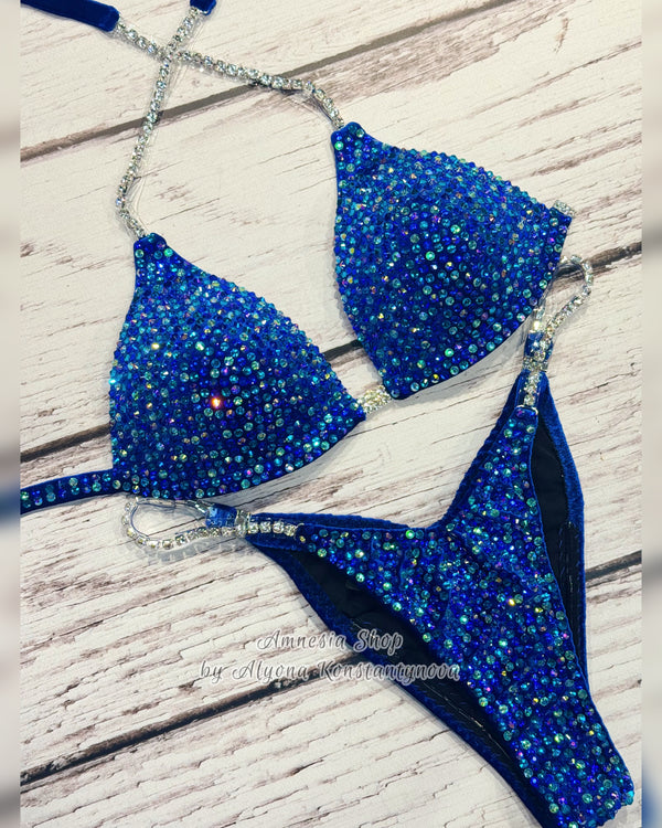 Blue Npc Bikini - Competition Bikini Set - Figure Fitness - IFBB - Velvet Figure Competition Suit - Posing Suit - Wellness Bikini