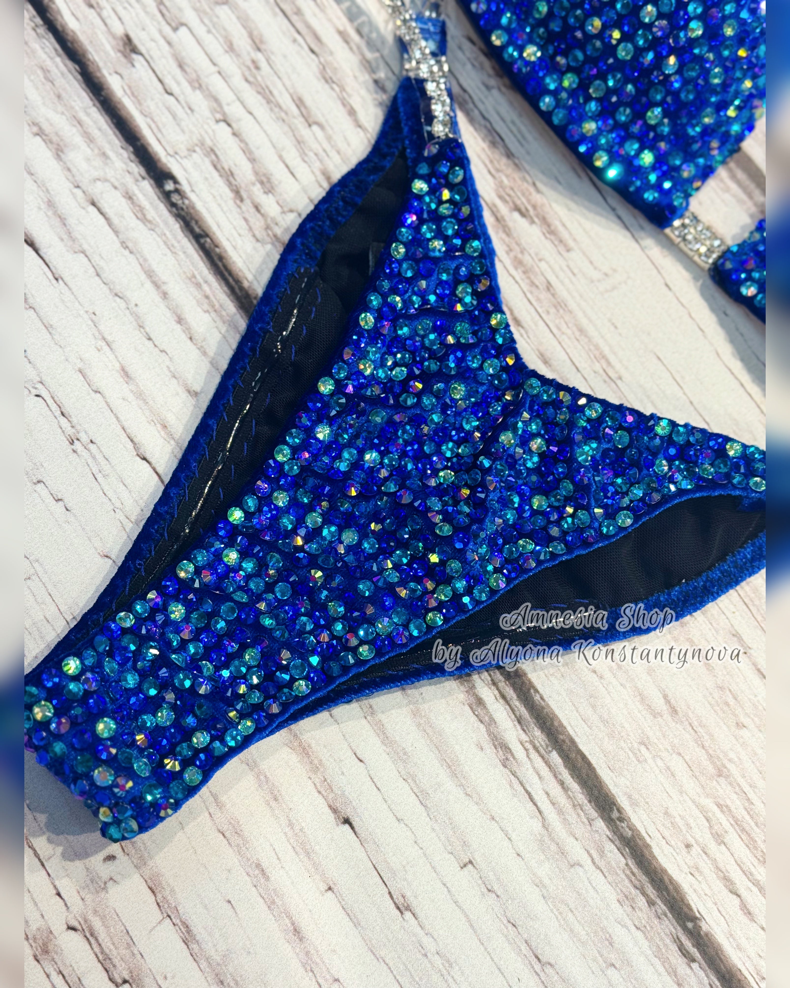 Blue Npc Bikini - Competition Bikini Set - Figure Fitness - IFBB - Velvet Figure Competition Suit - Posing Suit - Wellness Bikini