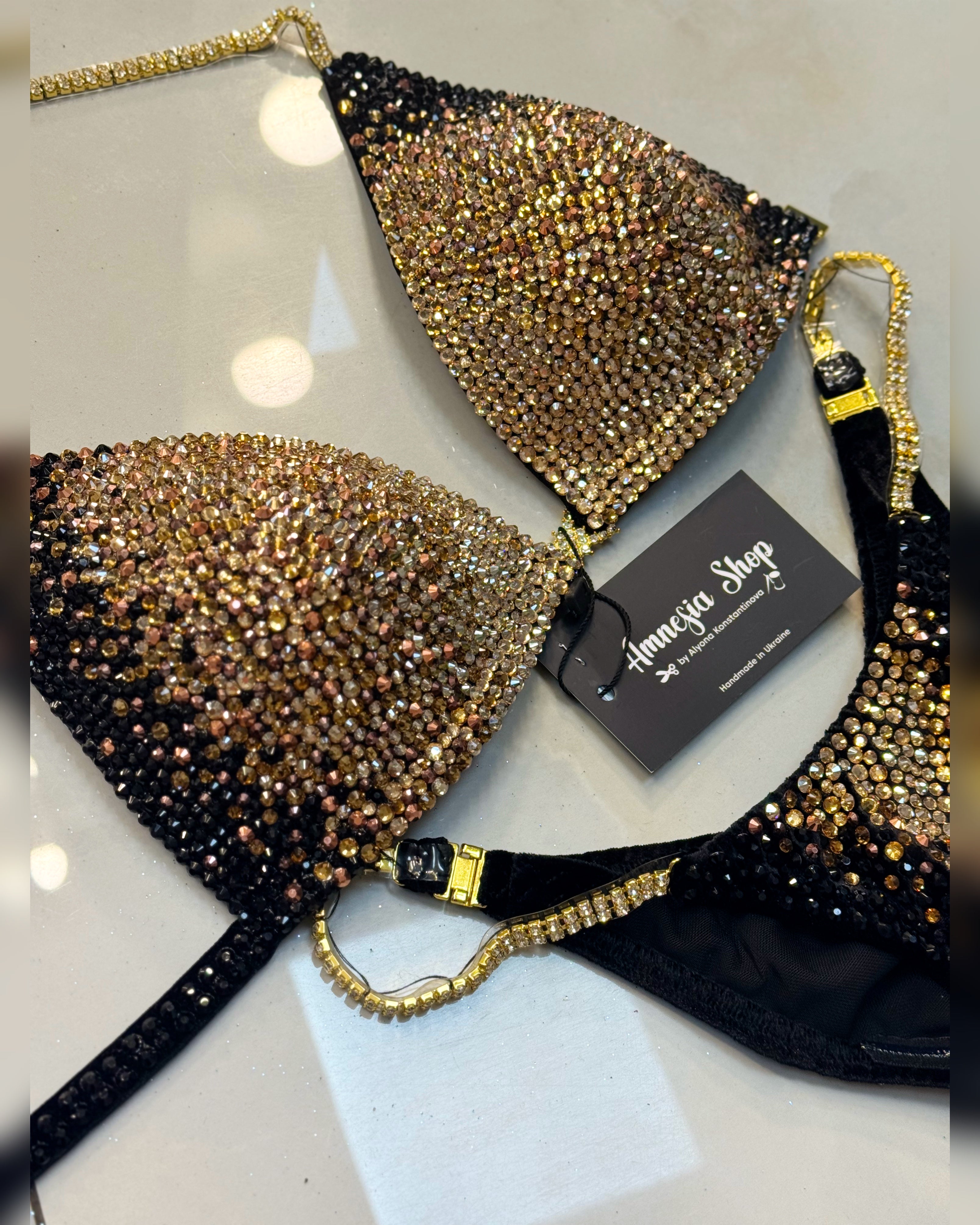 Gold IFBB Bikini - Competition Bikini Set - Figure Fitness - NPC - IFBB - Velvet Figure Competition Suit - Posing Suit - Wellness Bikini