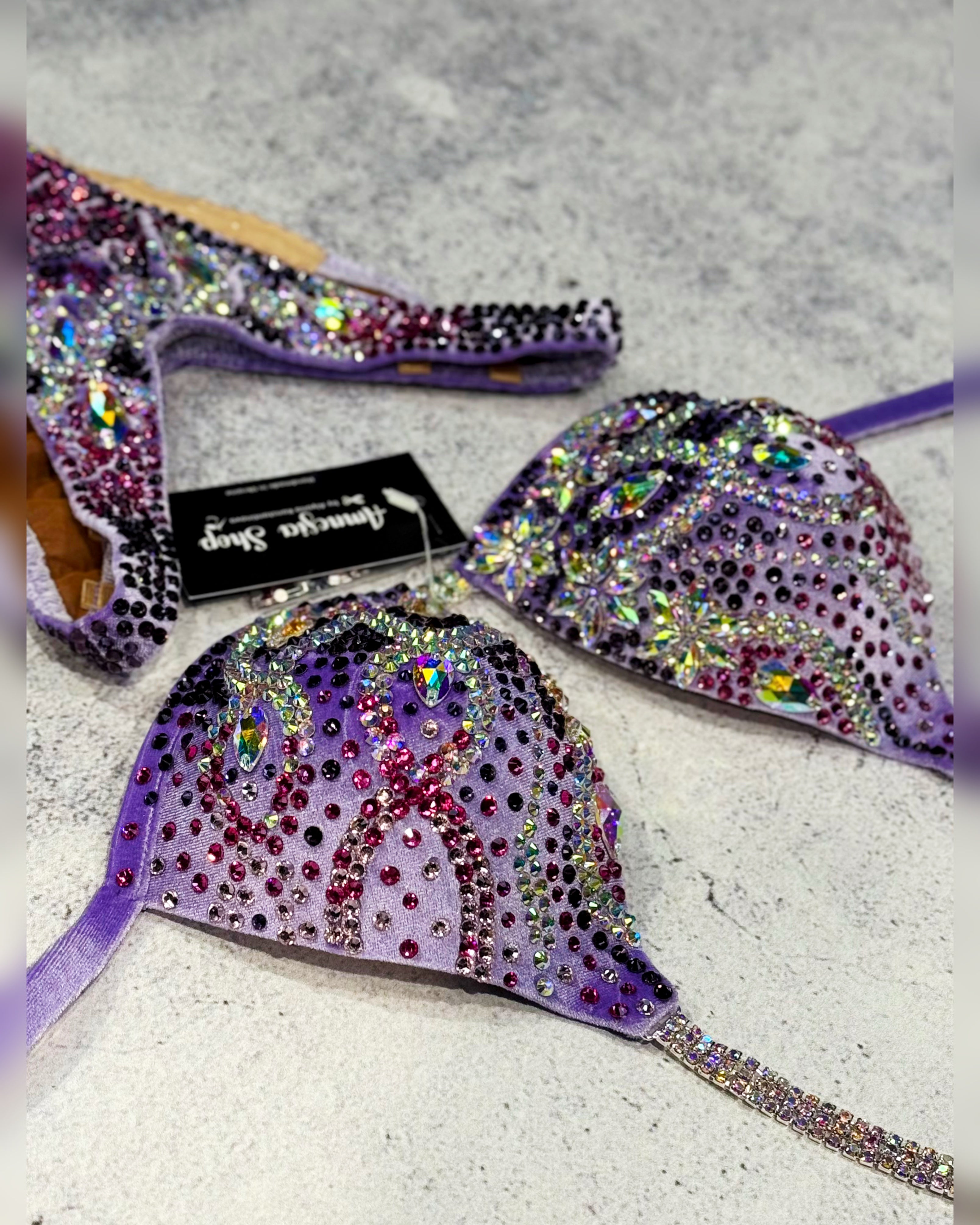 Lavender IFBB Bikini - Competition Bikini Set - Figure Fitness - NPC - IFBB - Velvet Figure Competition Suit - Posing Suit - Wellness Bikini