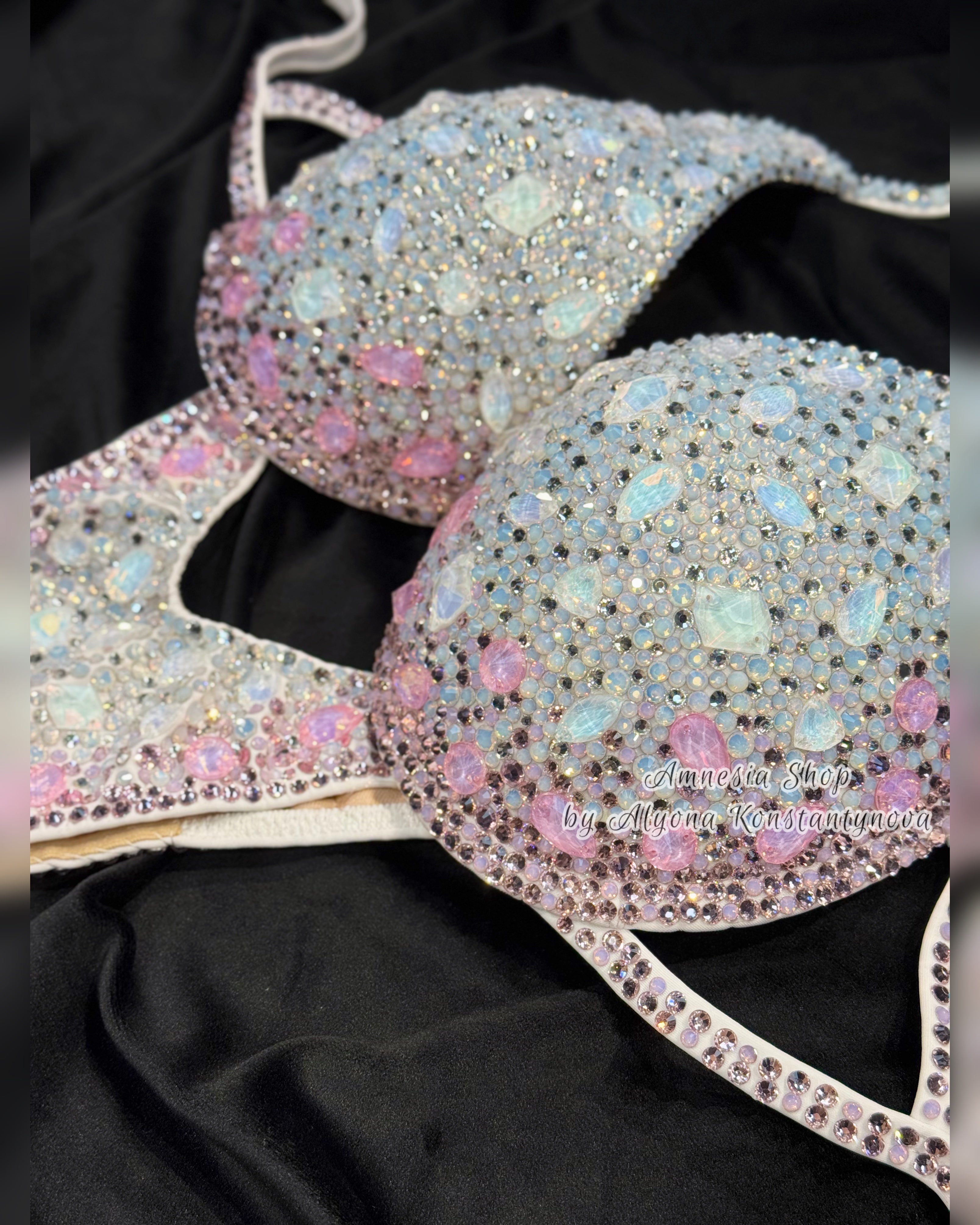 White Bikini Set - Rhinestone Fitness - NPC - IFBB - WBFF - Wellness - Figure Competition Suit - Posing Suit - Swarovski Bodybuilding