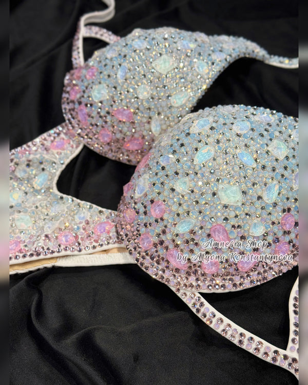 White Bikini Set - Rhinestone Fitness - NPC - IFBB - WBFF - Wellness - Figure Competition Suit - Posing Suit - Swarovski Bodybuilding