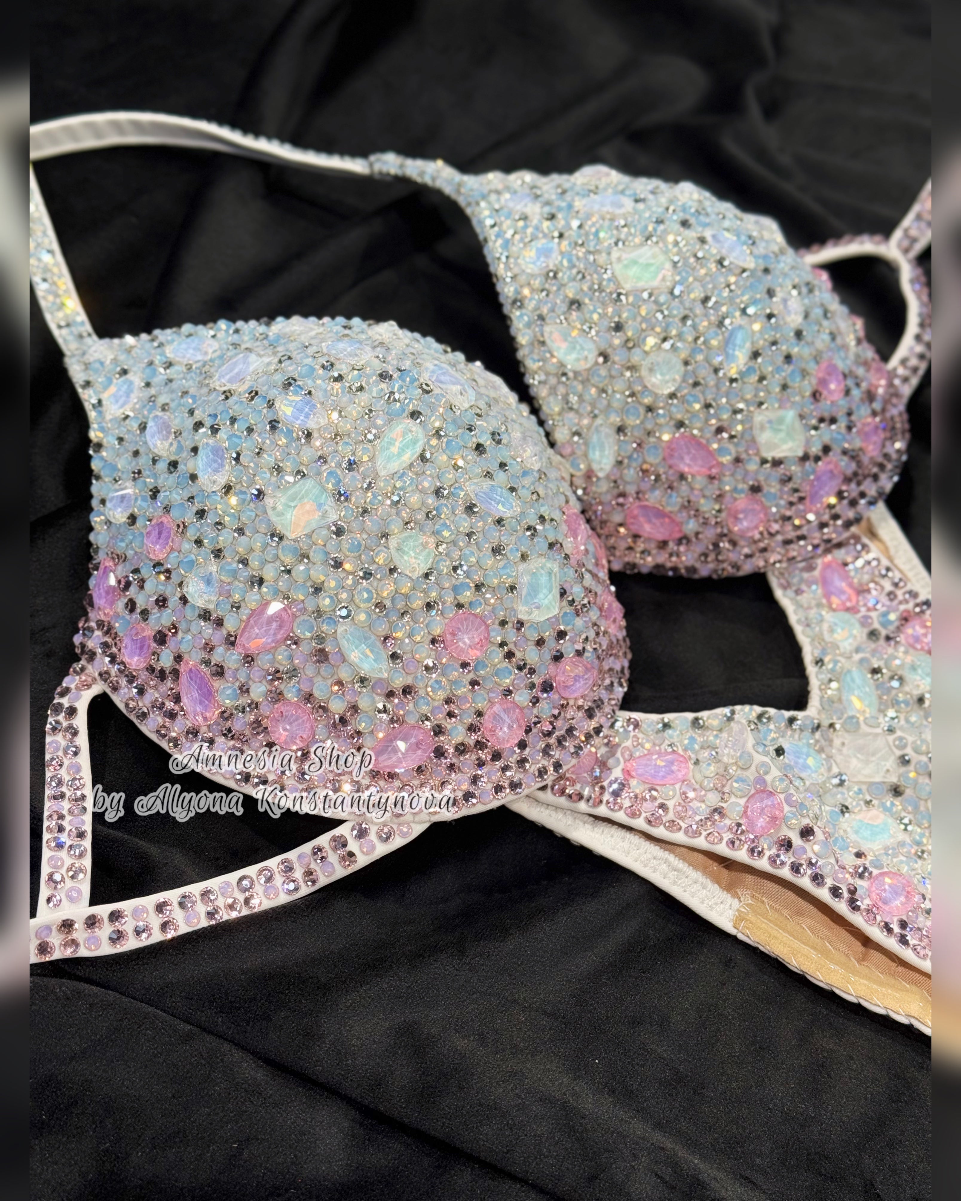 White Bikini Set - Rhinestone Fitness - NPC - IFBB - WBFF - Wellness - Figure Competition Suit - Posing Suit - Swarovski Bodybuilding