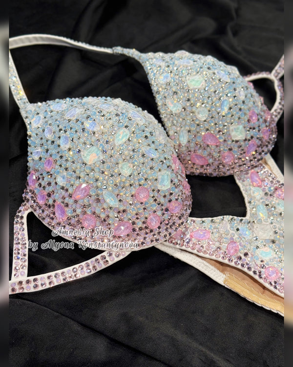 White Bikini Set - Rhinestone Fitness - NPC - IFBB - WBFF - Wellness - Figure Competition Suit - Posing Suit - Swarovski Bodybuilding
