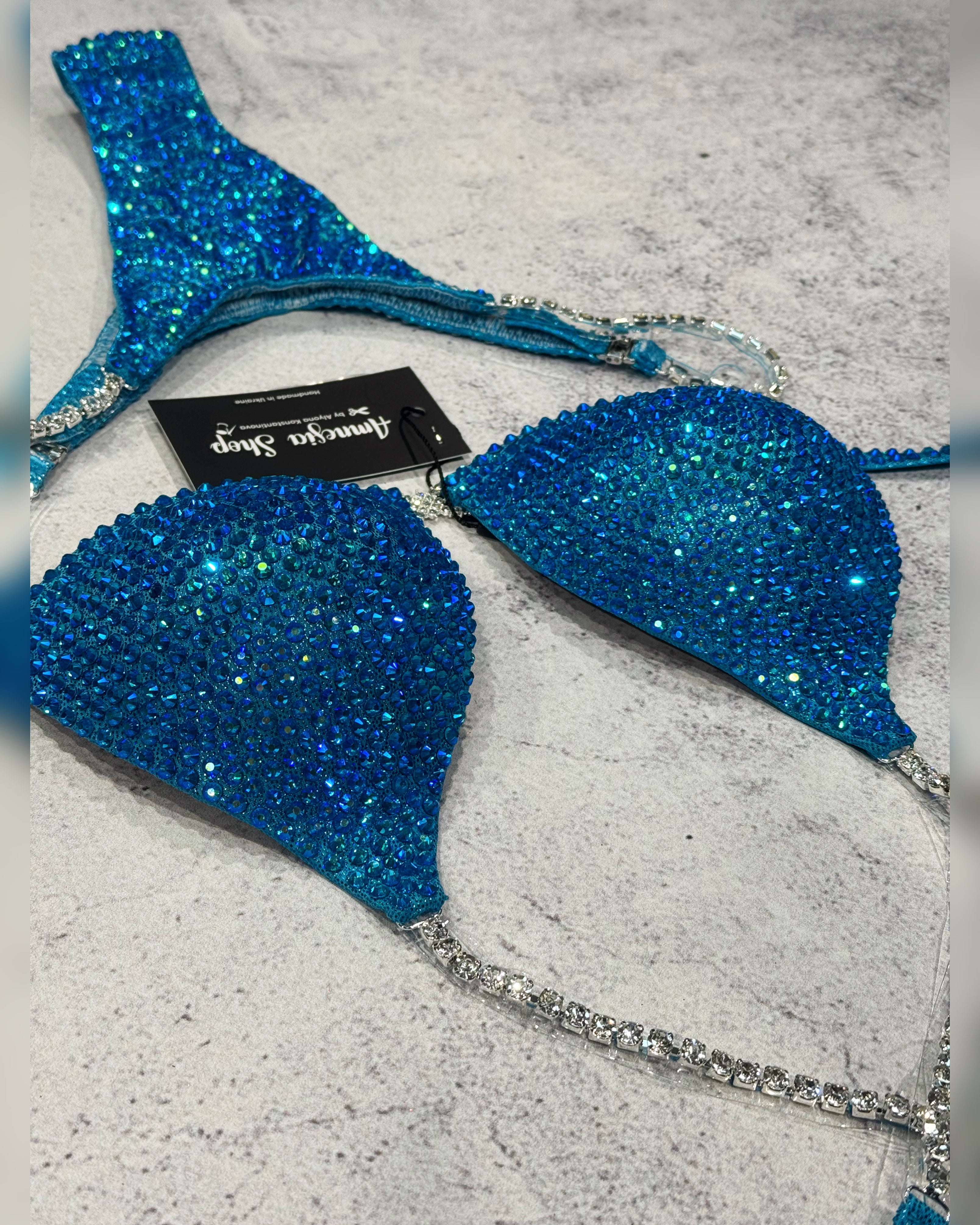 Blue Npc Bikini - Competition Bikini Set - Figure Fitness - IFBB - Velvet Figure Competition Suit - Posing Suit - Wellness Bikini