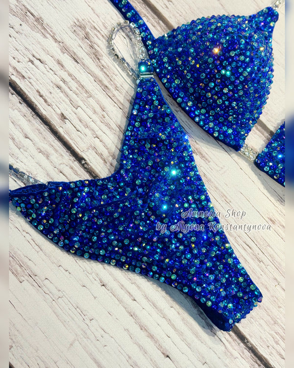 Blue Npc Bikini - Competition Bikini Set - Figure Fitness - IFBB - Velvet Figure Competition Suit - Posing Suit - Wellness Bikini