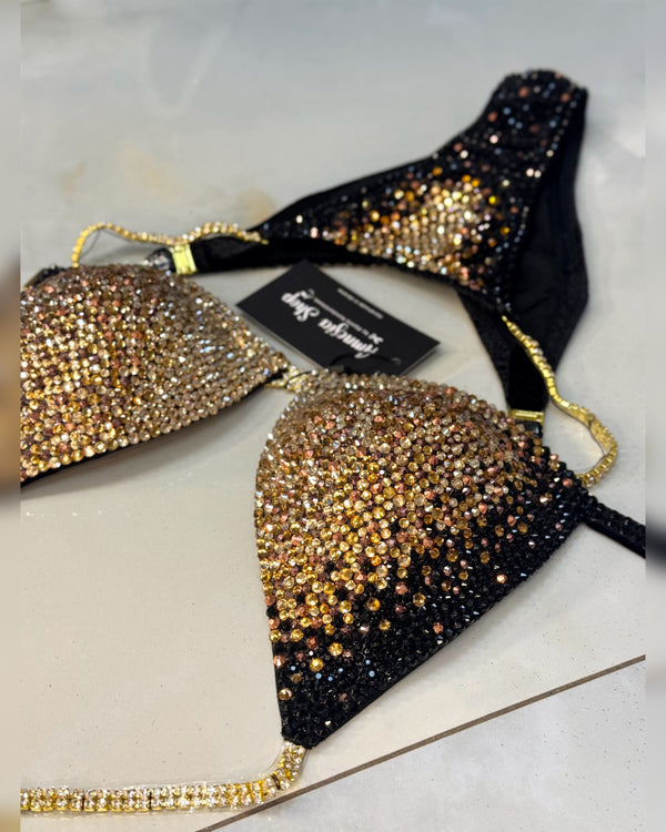 Gold IFBB Bikini - Competition Bikini Set - Figure Fitness - NPC - IFBB - Velvet Figure Competition Suit - Posing Suit - Wellness Bikini