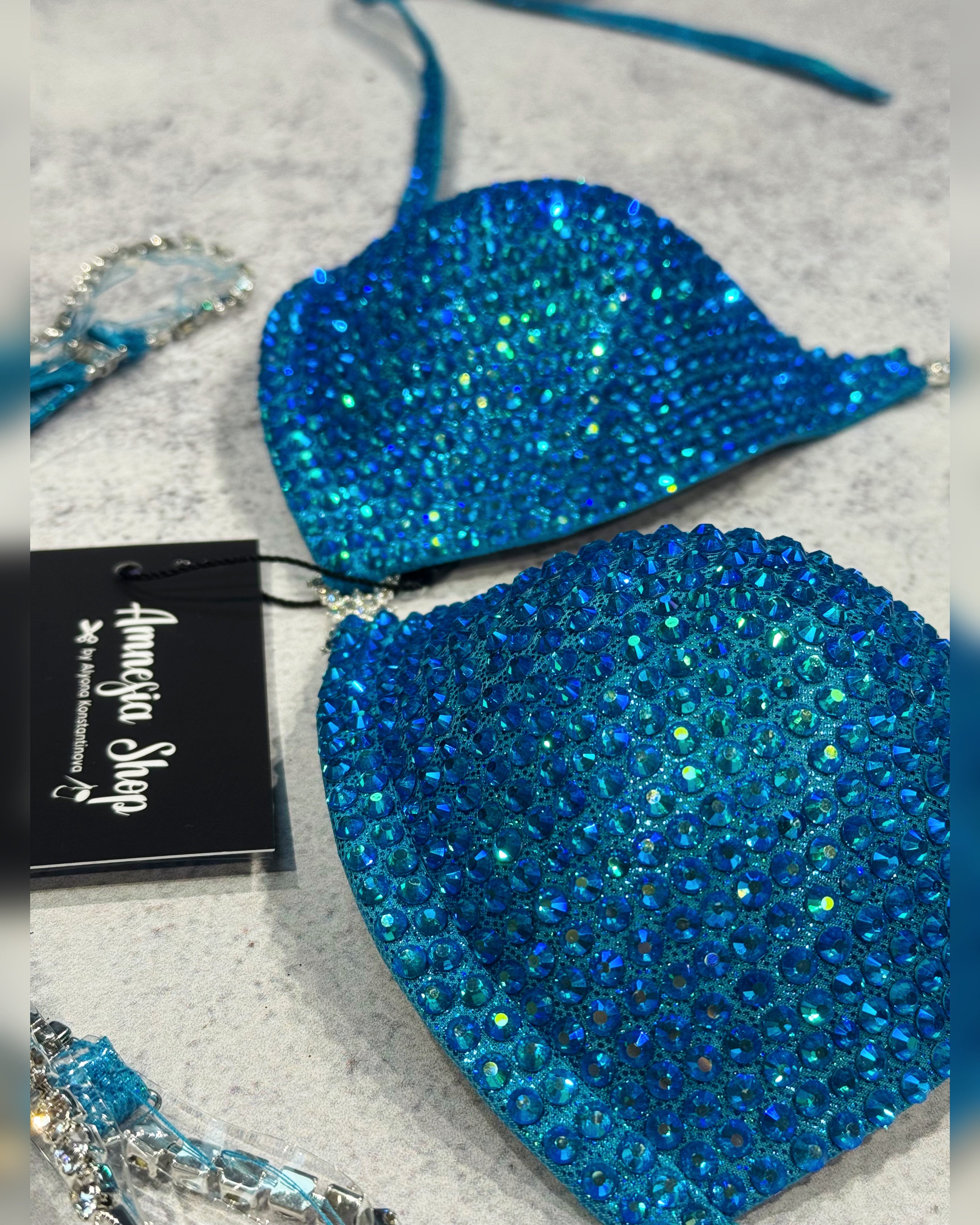 Blue Npc Bikini - Competition Bikini Set - Figure Fitness - IFBB - Velvet Figure Competition Suit - Posing Suit - Wellness Bikini
