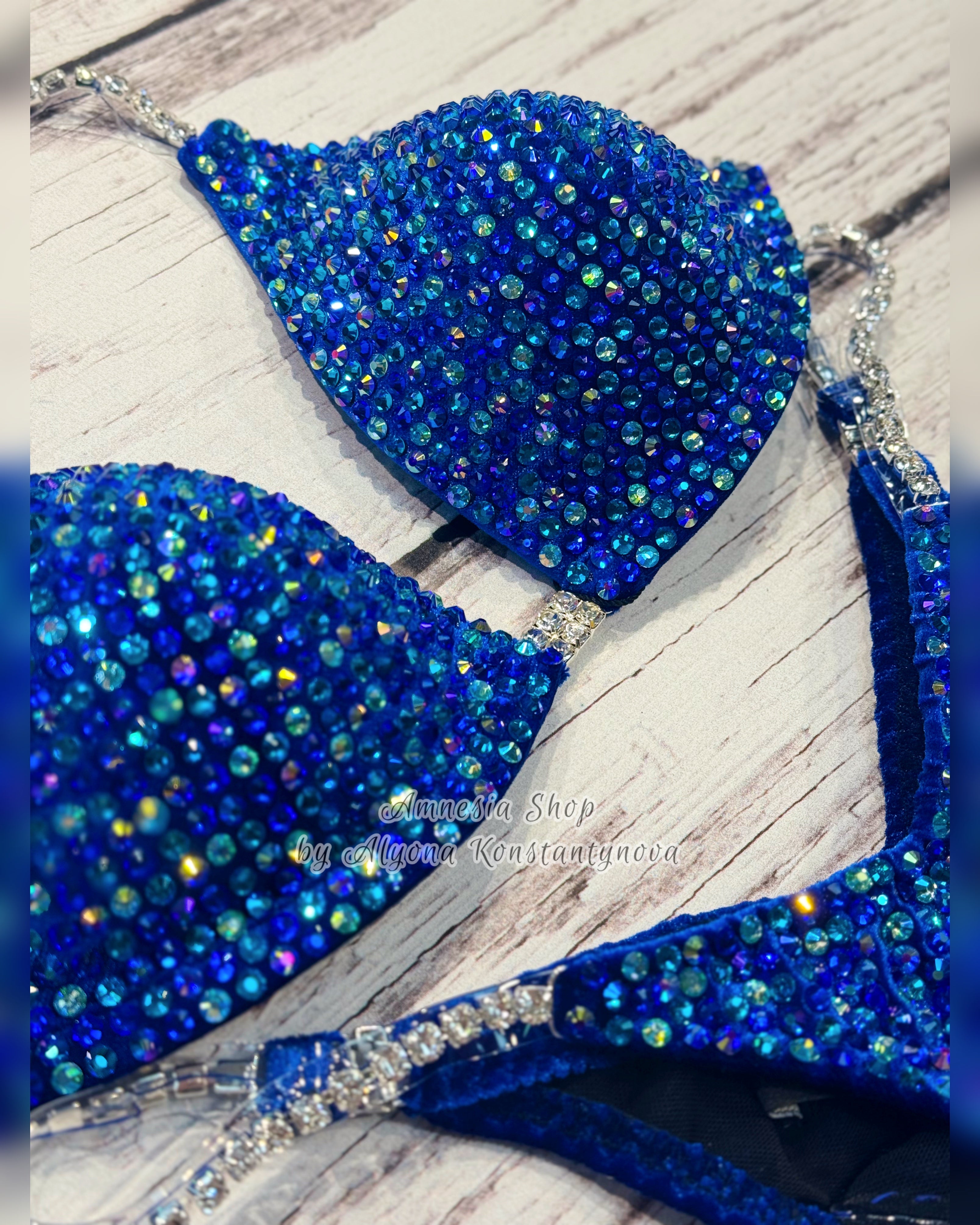 Blue Npc Bikini - Competition Bikini Set - Figure Fitness - IFBB - Velvet Figure Competition Suit - Posing Suit - Wellness Bikini
