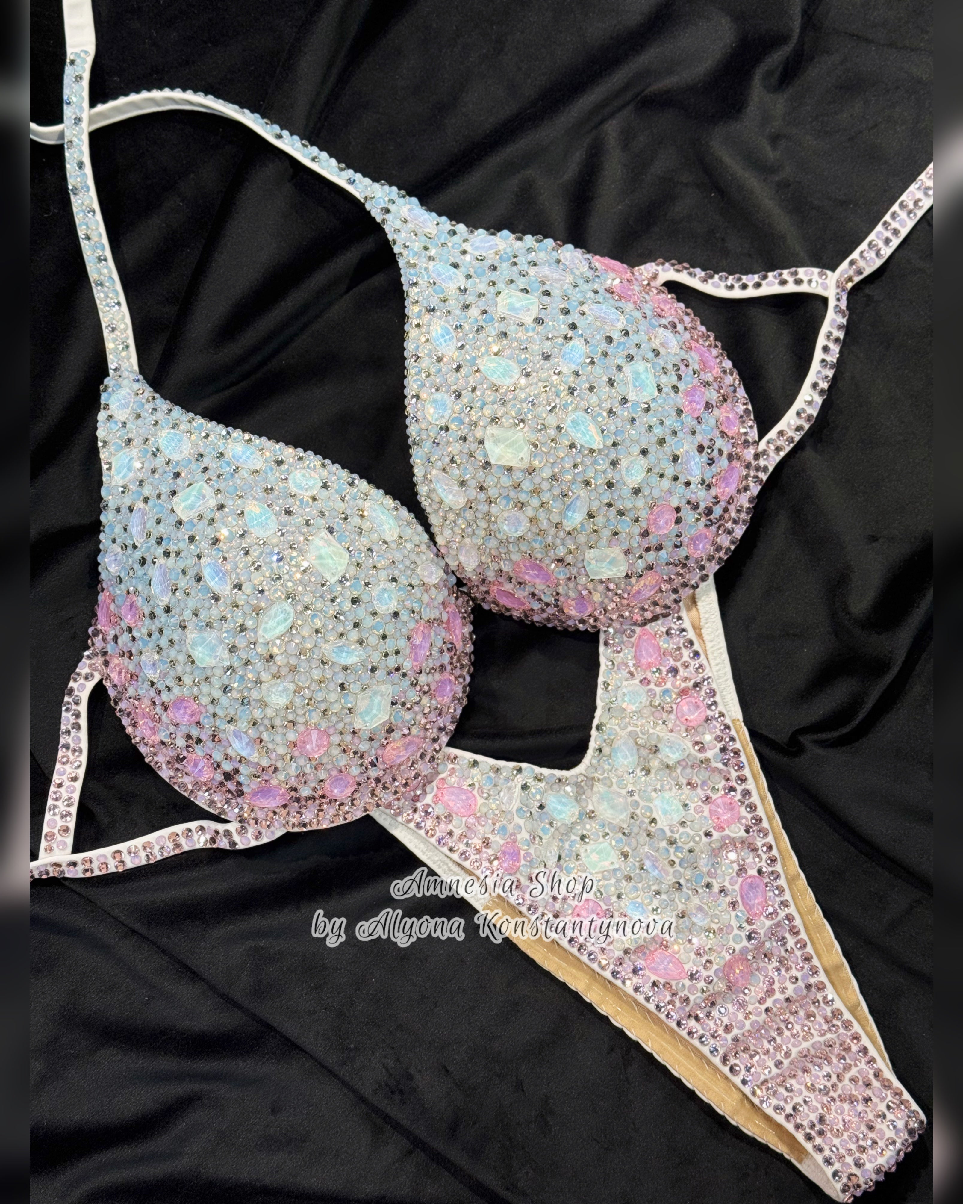 White Bikini Set - Rhinestone Fitness - NPC - IFBB - WBFF - Wellness - Figure Competition Suit - Posing Suit - Swarovski Bodybuilding