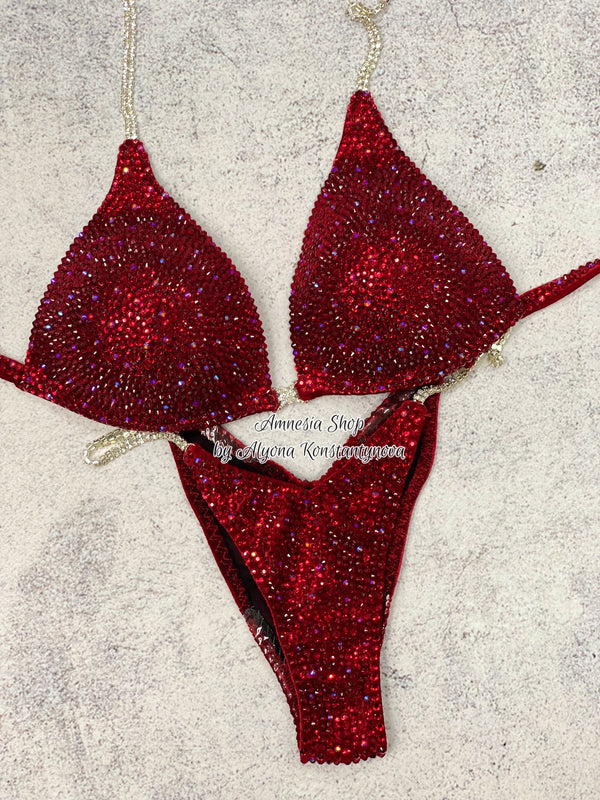 (Copy) Cherry Competition Bikini Set - Rhinestone Fitness - NPC - IFBB - WBFF - Figure Competition Suit - Posing Suit - Swarosvki Bodybuilding