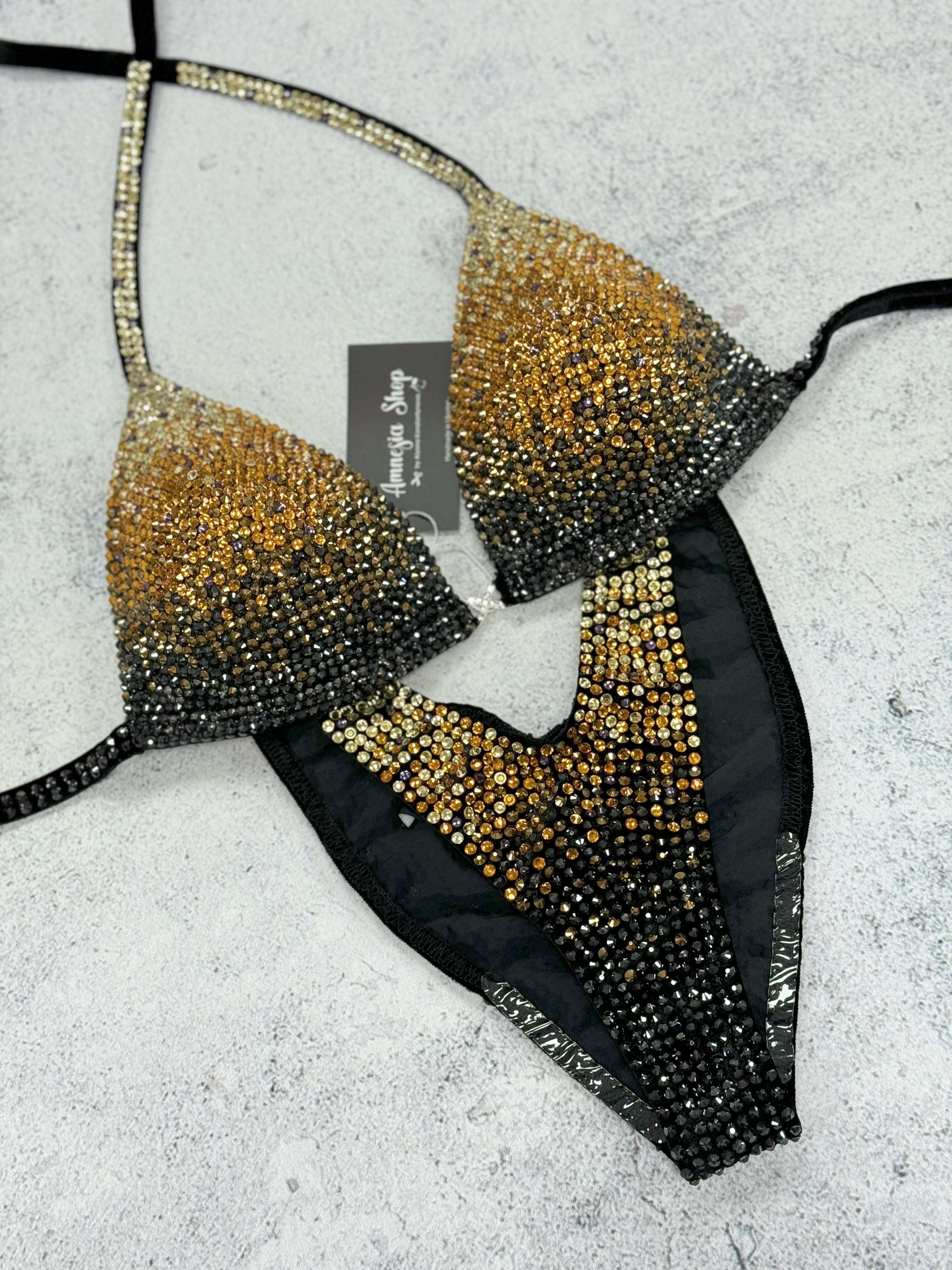 Gold Competition Bikini Set - NPC - IFBB - WBFF - Figure Competition Suit - Posing Suit - Swarovski Bodybuilding, Wellness Bikini