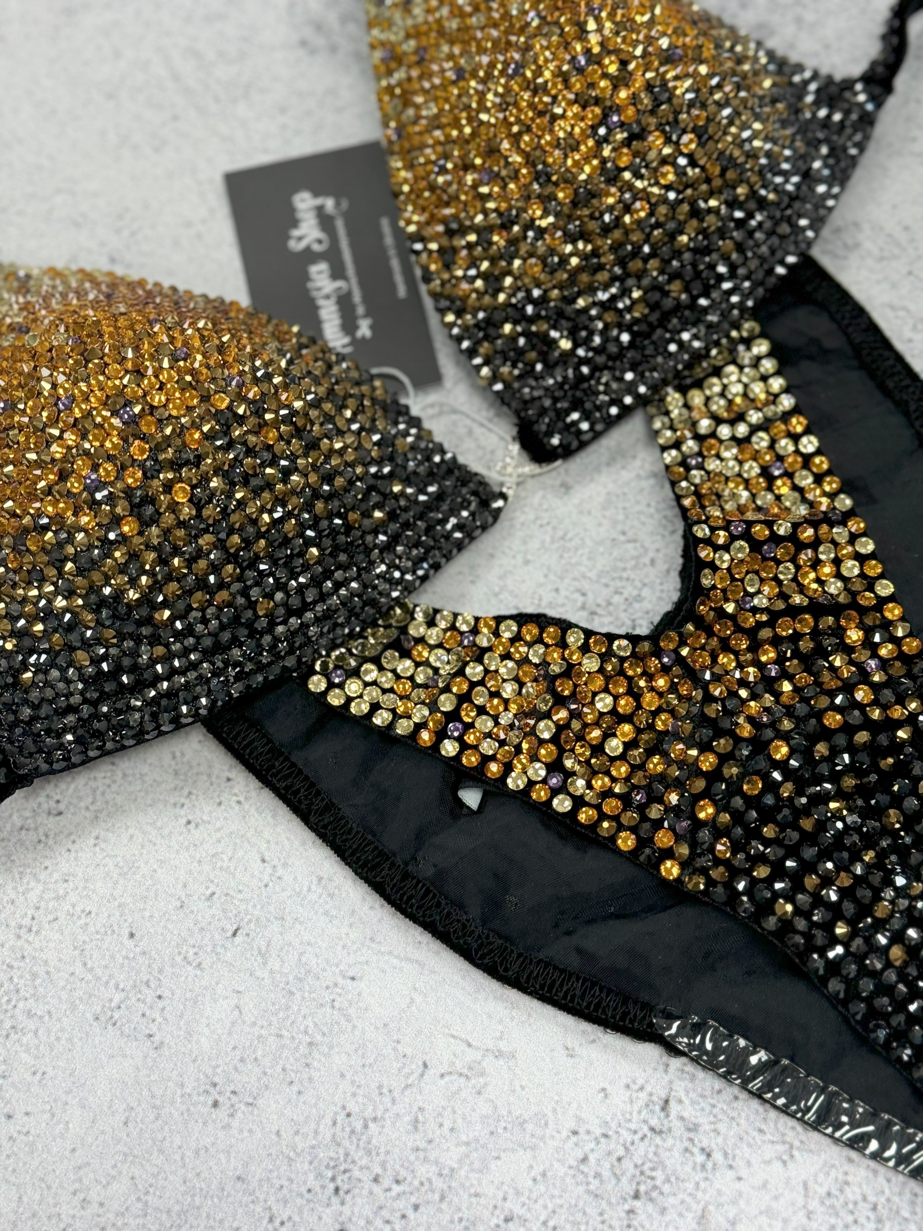 Gold Competition Bikini Set - NPC - IFBB - WBFF - Figure Competition Suit - Posing Suit - Swarovski Bodybuilding, Wellness Bikini