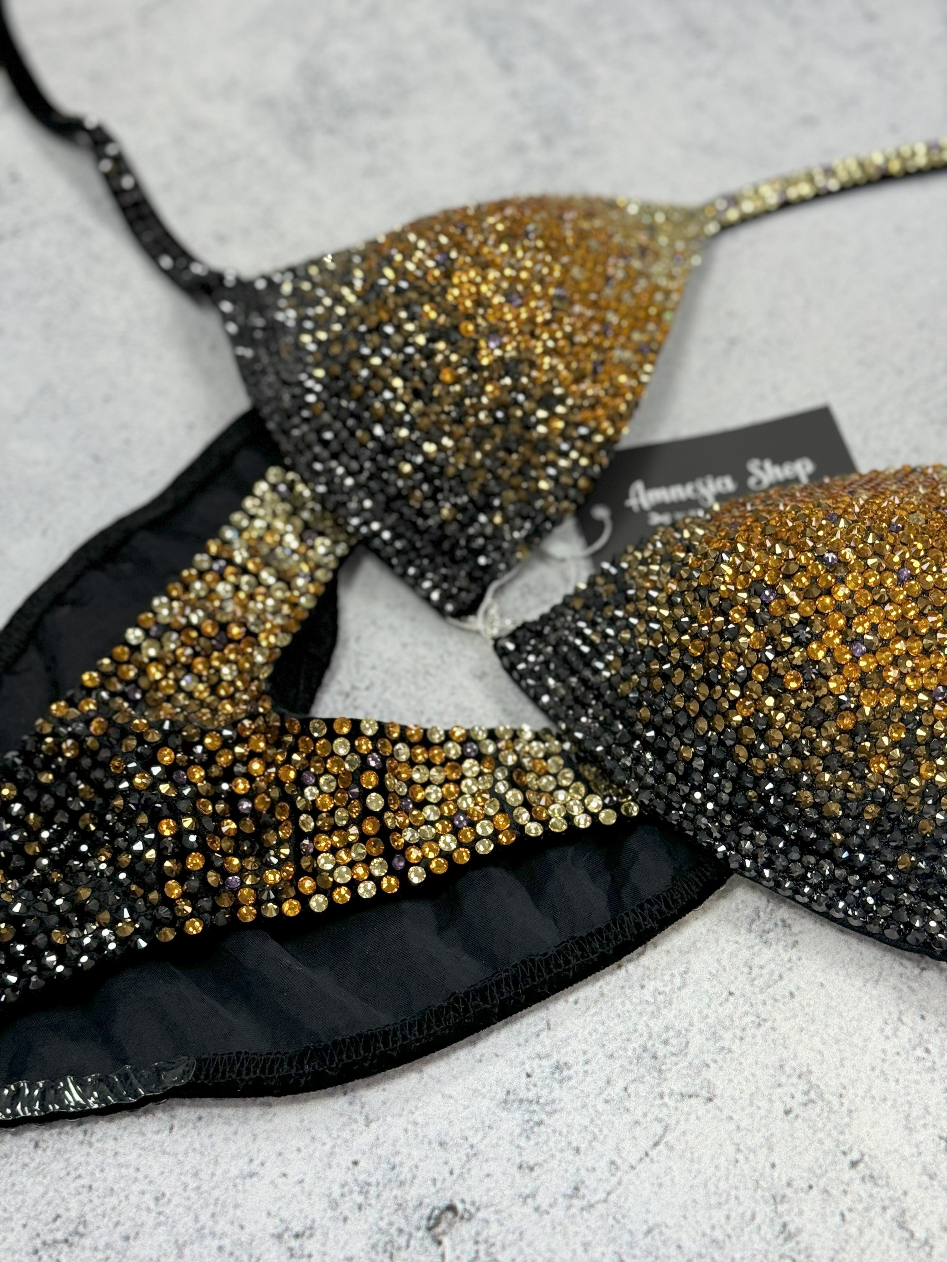 Gold Competition Bikini Set - NPC - IFBB - WBFF - Figure Competition Suit - Posing Suit - Swarovski Bodybuilding, Wellness Bikini