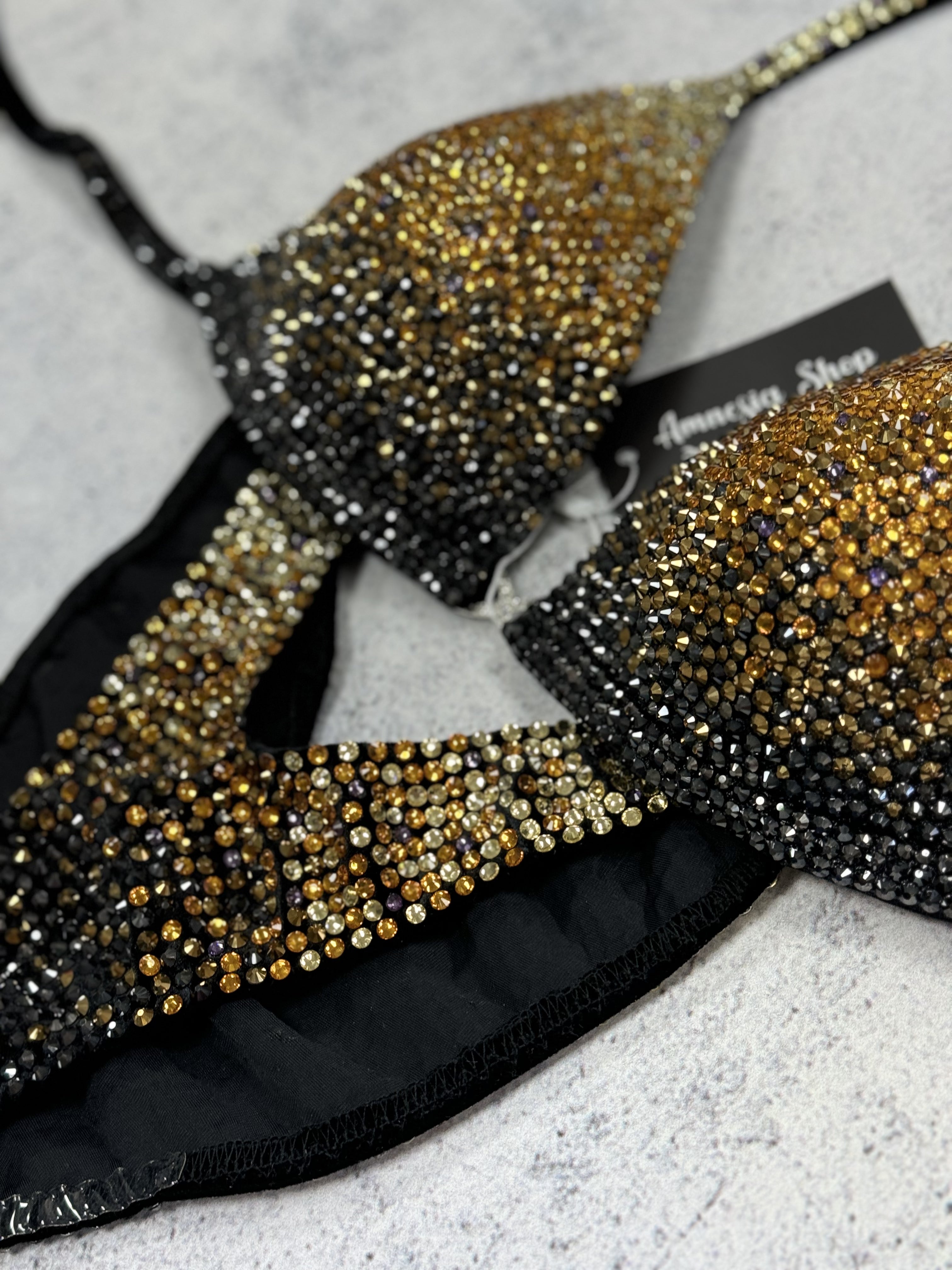 Gold Competition Bikini Set - NPC - IFBB - WBFF - Figure Competition Suit - Posing Suit - Swarovski Bodybuilding, Wellness Bikini