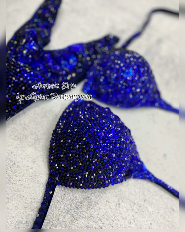 (Copy) Blue Finess Bikini - Competition Bikini Set - Figure Fitness - NPC - IFBB - Velvet Figure Competition Suit - Posing Suit
