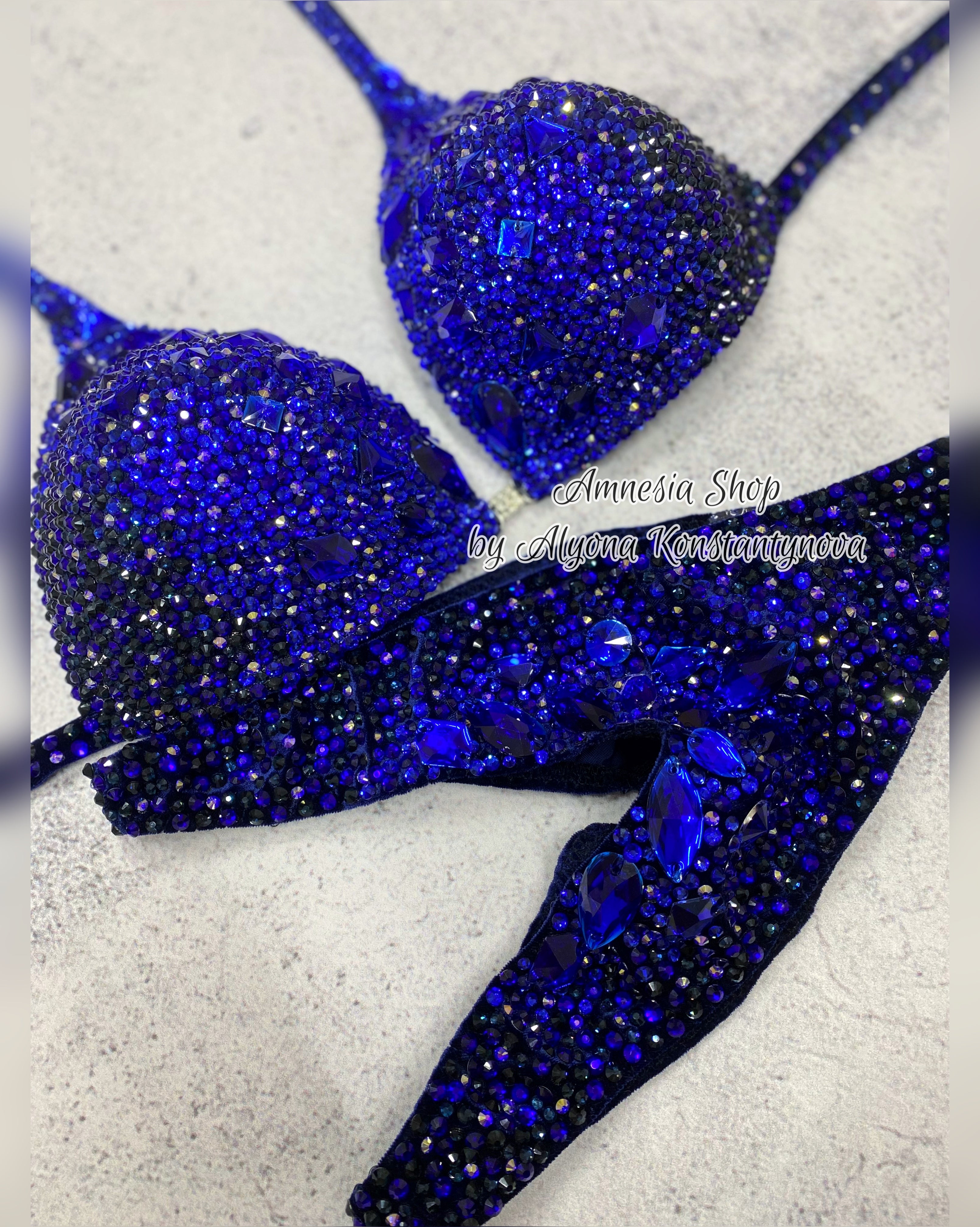 (Copy) Blue Finess Bikini - Competition Bikini Set - Figure Fitness - NPC - IFBB - Velvet Figure Competition Suit - Posing Suit