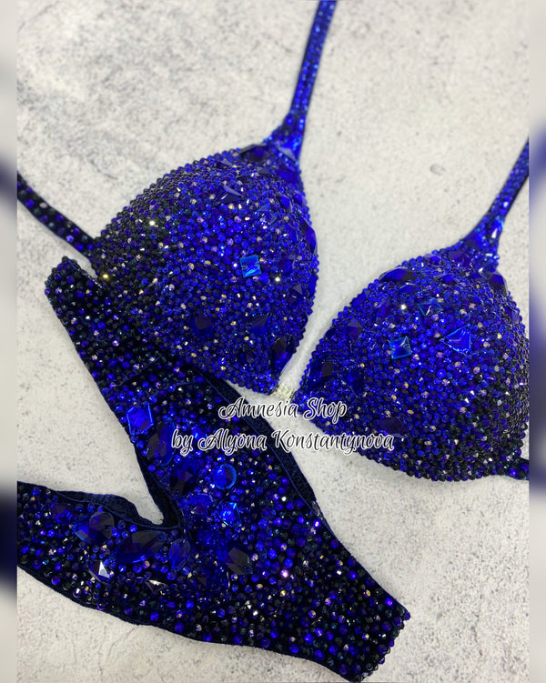 (Copy) Blue Finess Bikini - Competition Bikini Set - Figure Fitness - NPC - IFBB - Velvet Figure Competition Suit - Posing Suit