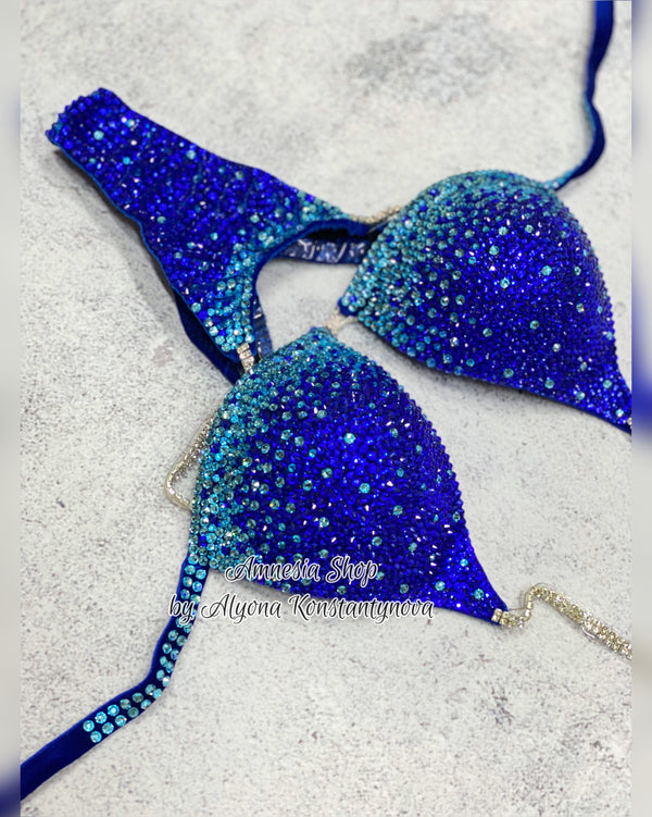 (Copy) Competition Set - Rhinestone Fitness - NPC - IFBB - WBFF - Figure Competition Suit - Posing Suit - Sw Bodybuilding - Blue bikini