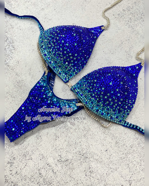 (Copy) Competition Set - Rhinestone Fitness - NPC - IFBB - WBFF - Figure Competition Suit - Posing Suit - Sw Bodybuilding - Blue bikini