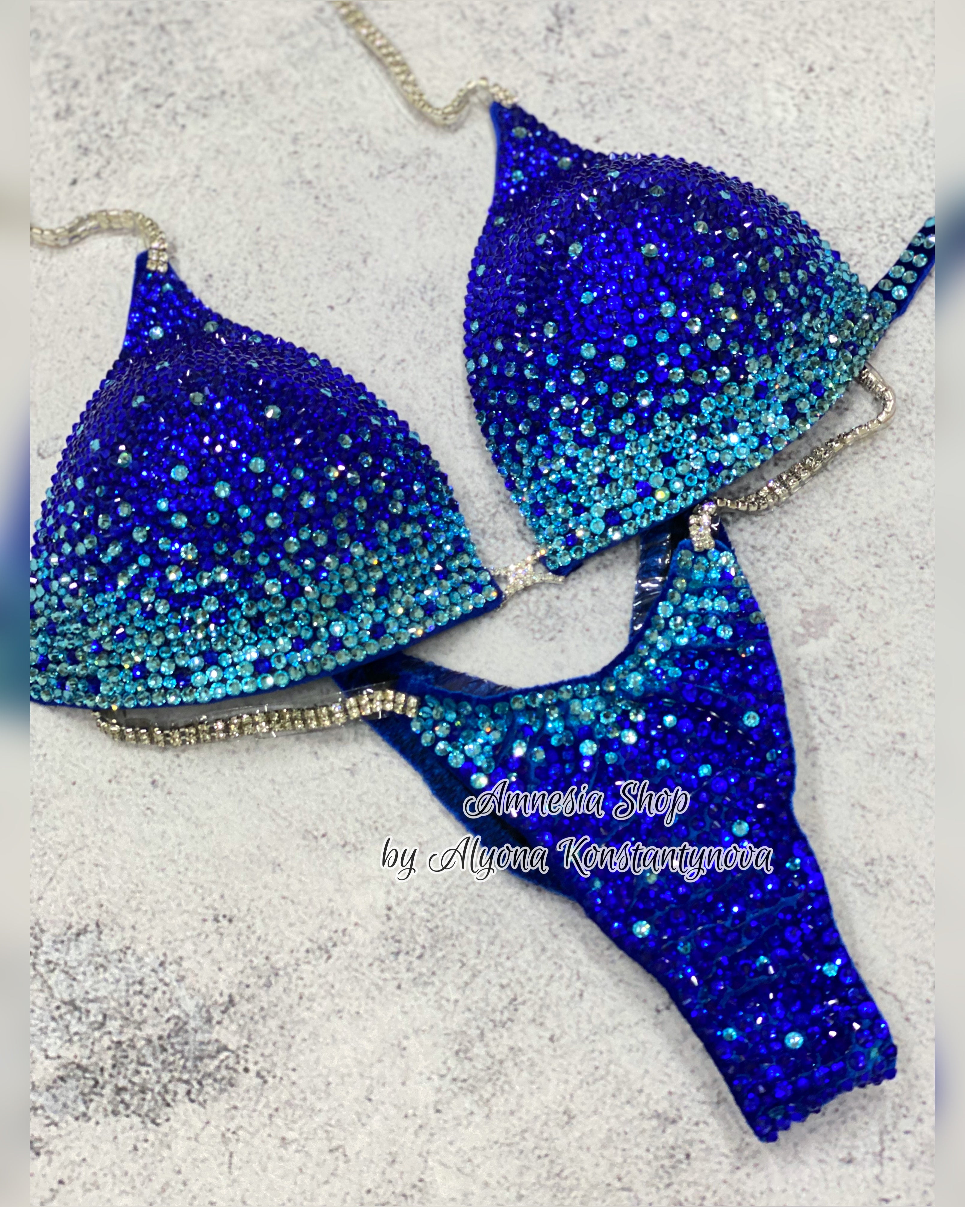 (Copy) Competition Set - Rhinestone Fitness - NPC - IFBB - WBFF - Figure Competition Suit - Posing Suit - Sw Bodybuilding - Blue bikini