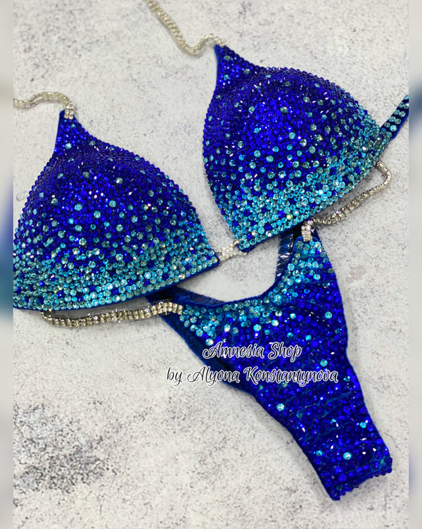 (Copy) Competition Set - Rhinestone Fitness - NPC - IFBB - WBFF - Figure Competition Suit - Posing Suit - Sw Bodybuilding - Blue bikini