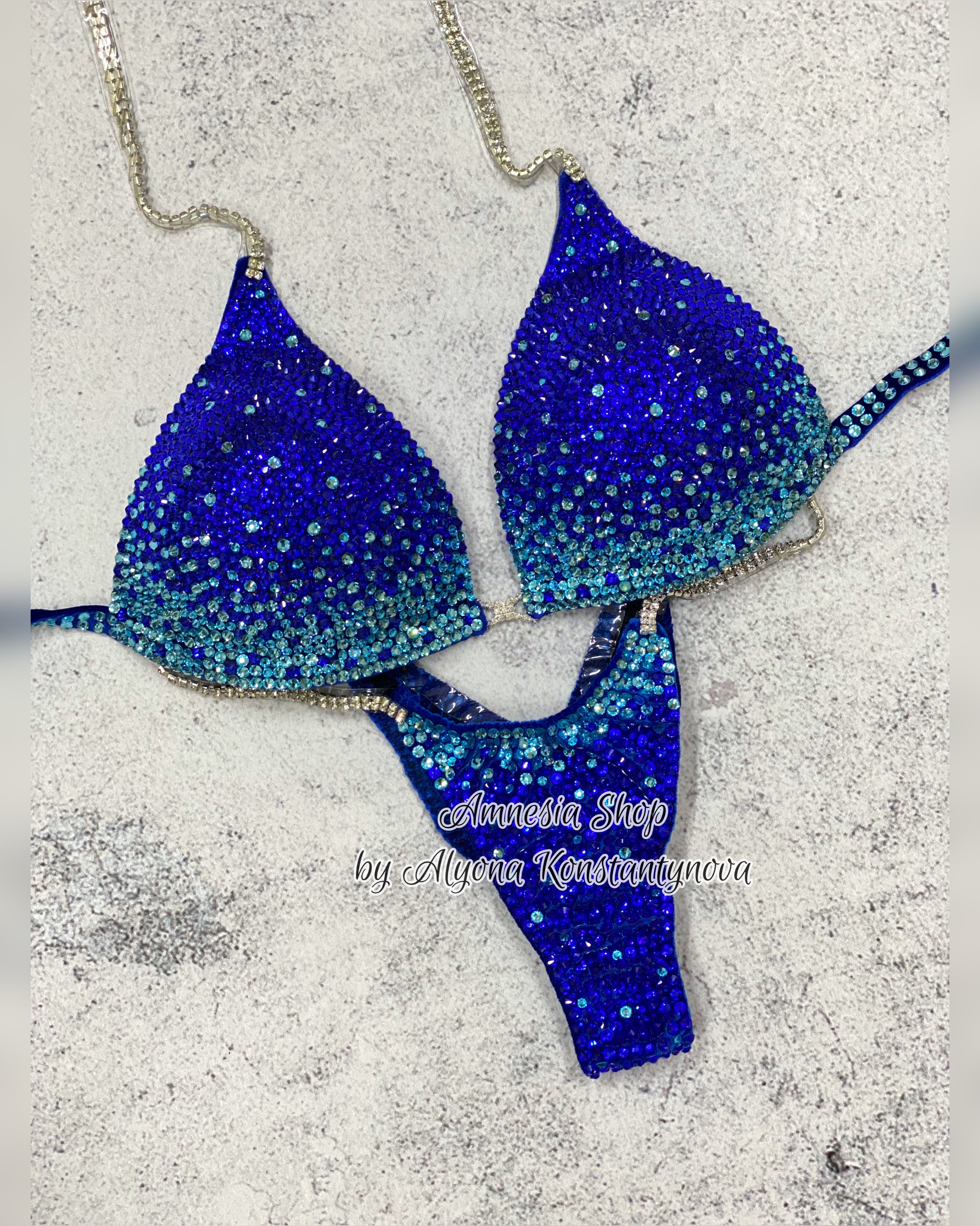 (Copy) Competition Set - Rhinestone Fitness - NPC - IFBB - WBFF - Figure Competition Suit - Posing Suit - Sw Bodybuilding - Blue bikini