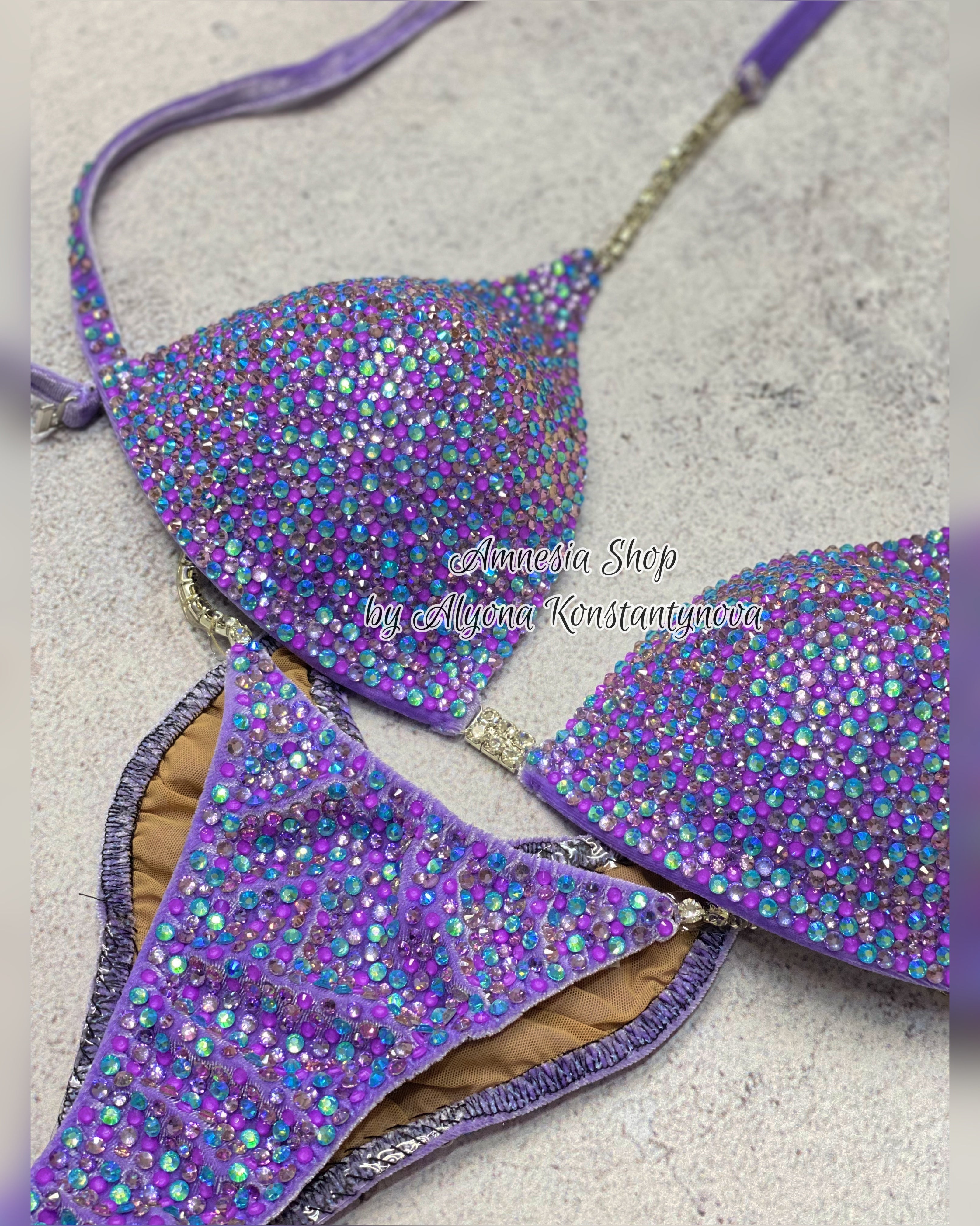 Lavander Competition Set - Rhinestone Fitness - NPC - IFBB - WBFF - Figure Competition Suit - Posing Suit - Sw Bodybuilding