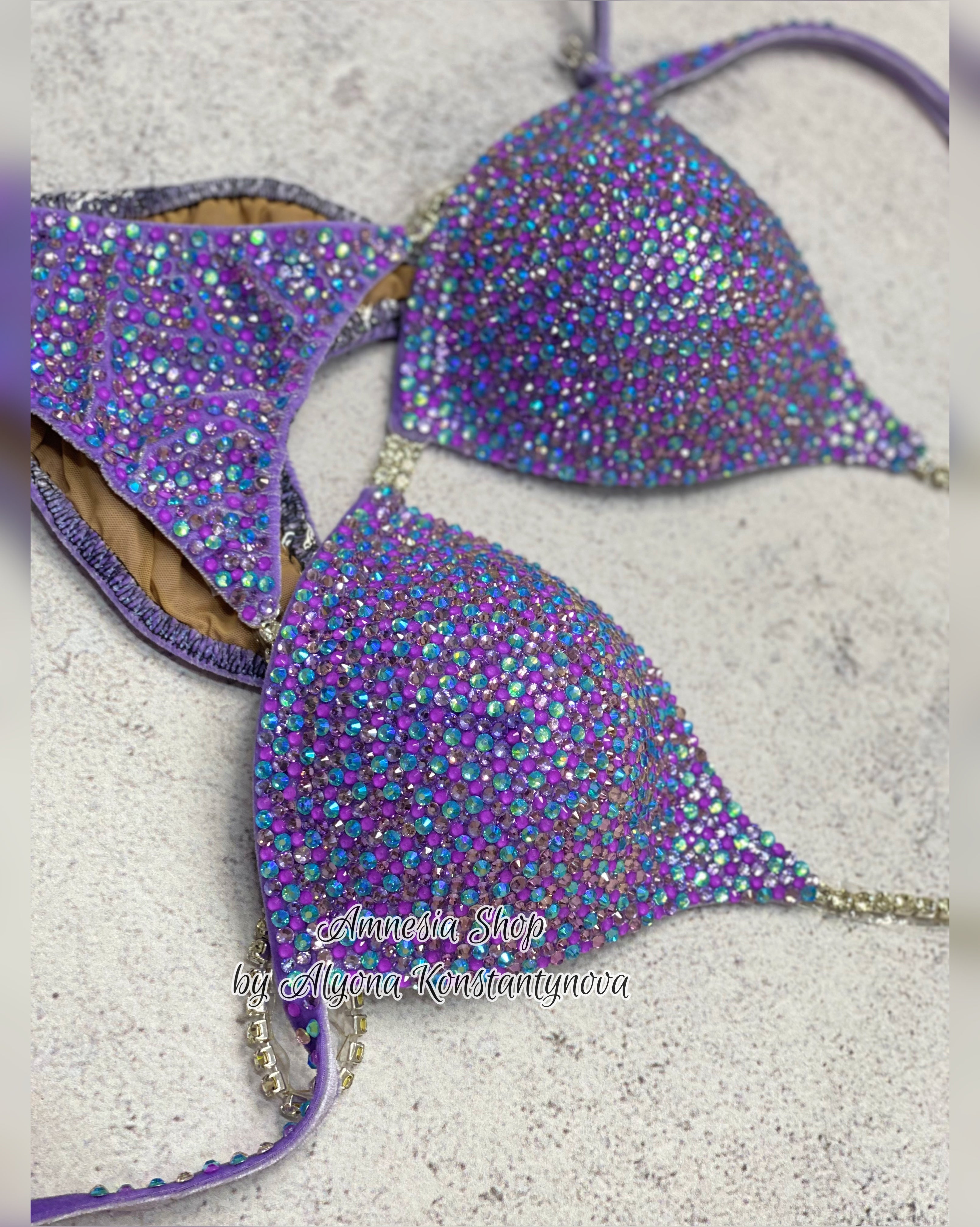 Lavander Competition Set - Rhinestone Fitness - NPC - IFBB - WBFF - Figure Competition Suit - Posing Suit - Sw Bodybuilding