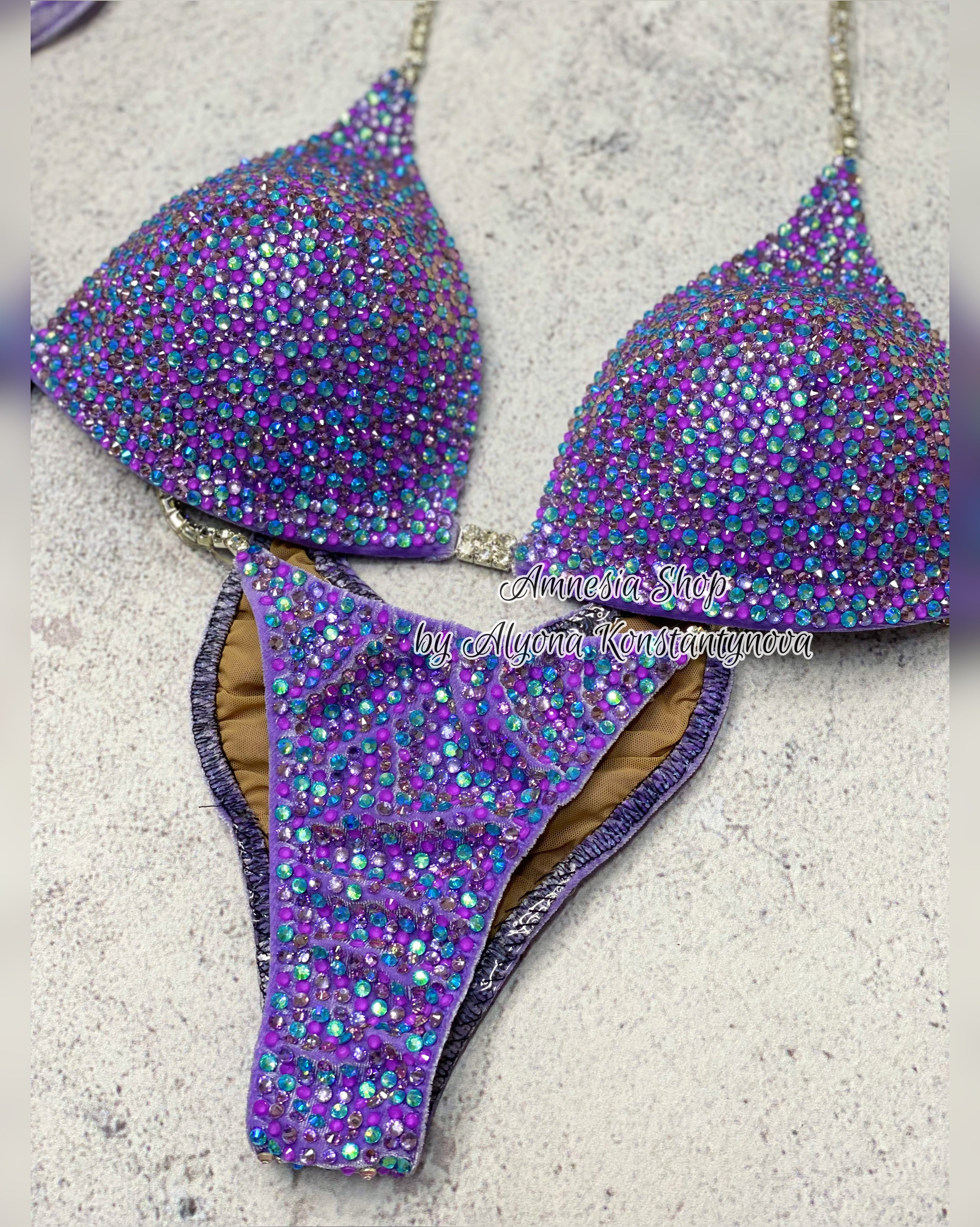 Lavander Competition Set - Rhinestone Fitness - NPC - IFBB - WBFF - Figure Competition Suit - Posing Suit - Sw Bodybuilding