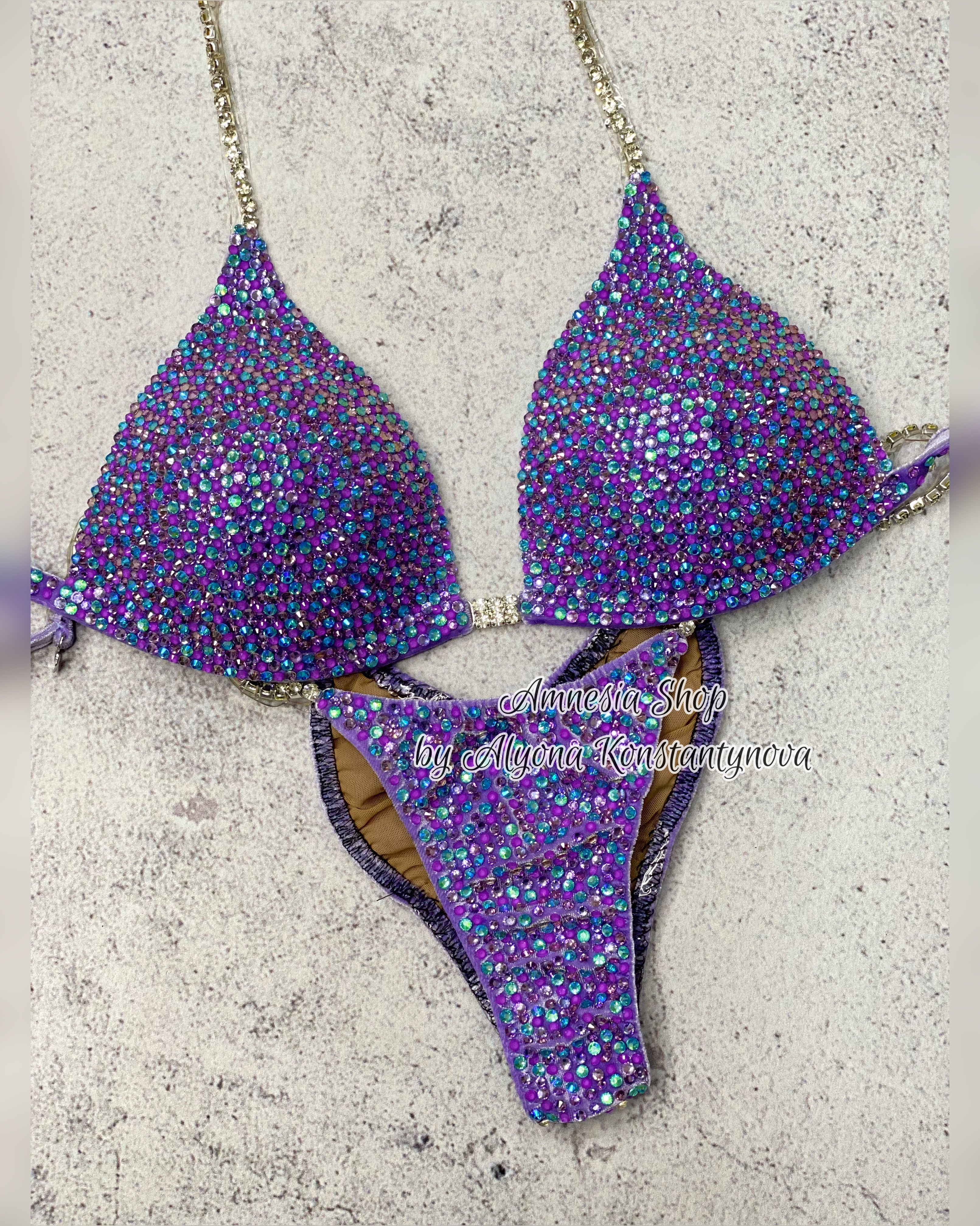 Lavander Competition Set - Rhinestone Fitness - NPC - IFBB - WBFF - Figure Competition Suit - Posing Suit - Sw Bodybuilding