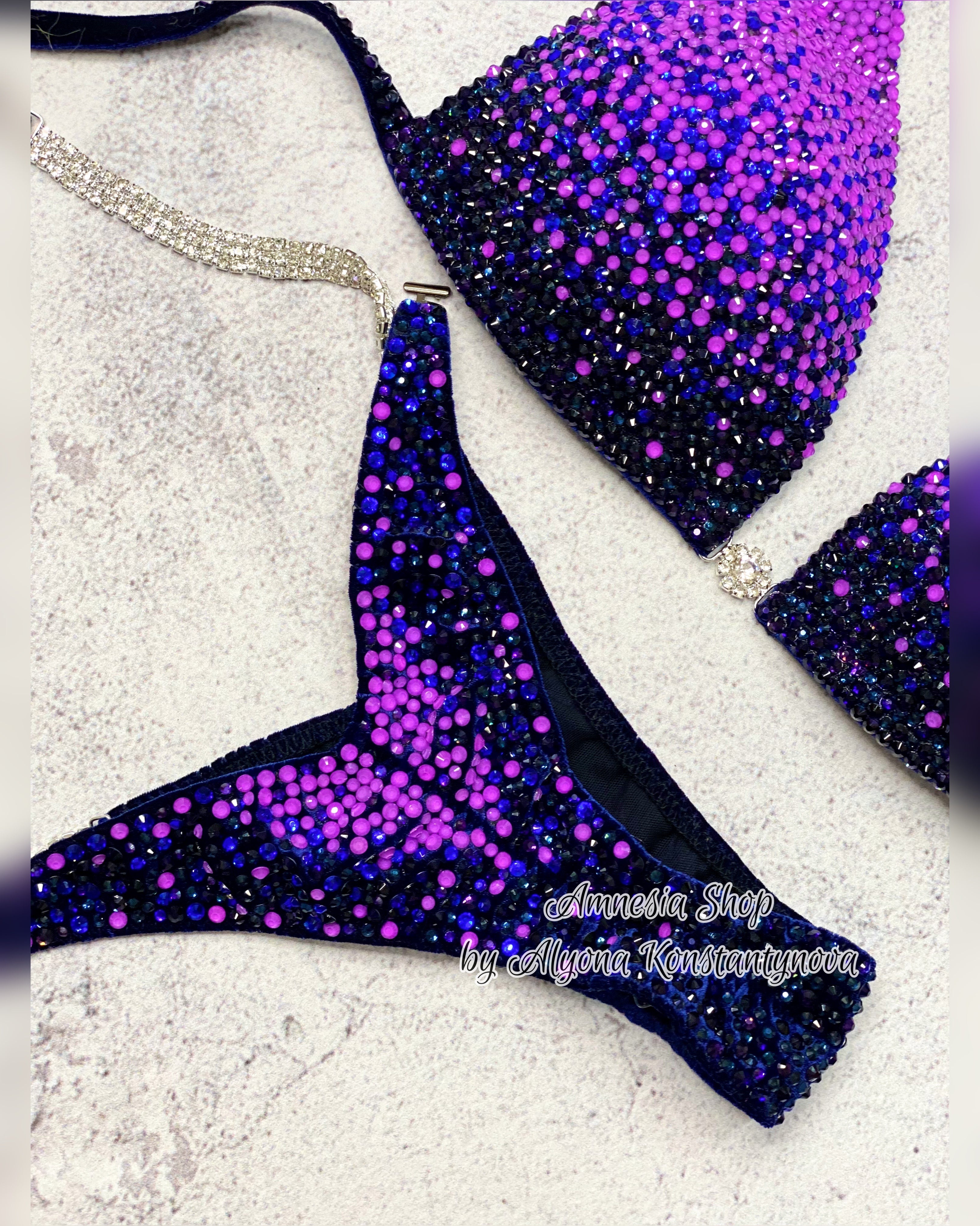 Neon Violet Fitness Bikini - Competition Bikini Set - Figure Fitness - NPC - IFBB - Velvet Figure Competition Suit - Posing Suit - Wellness Bikini