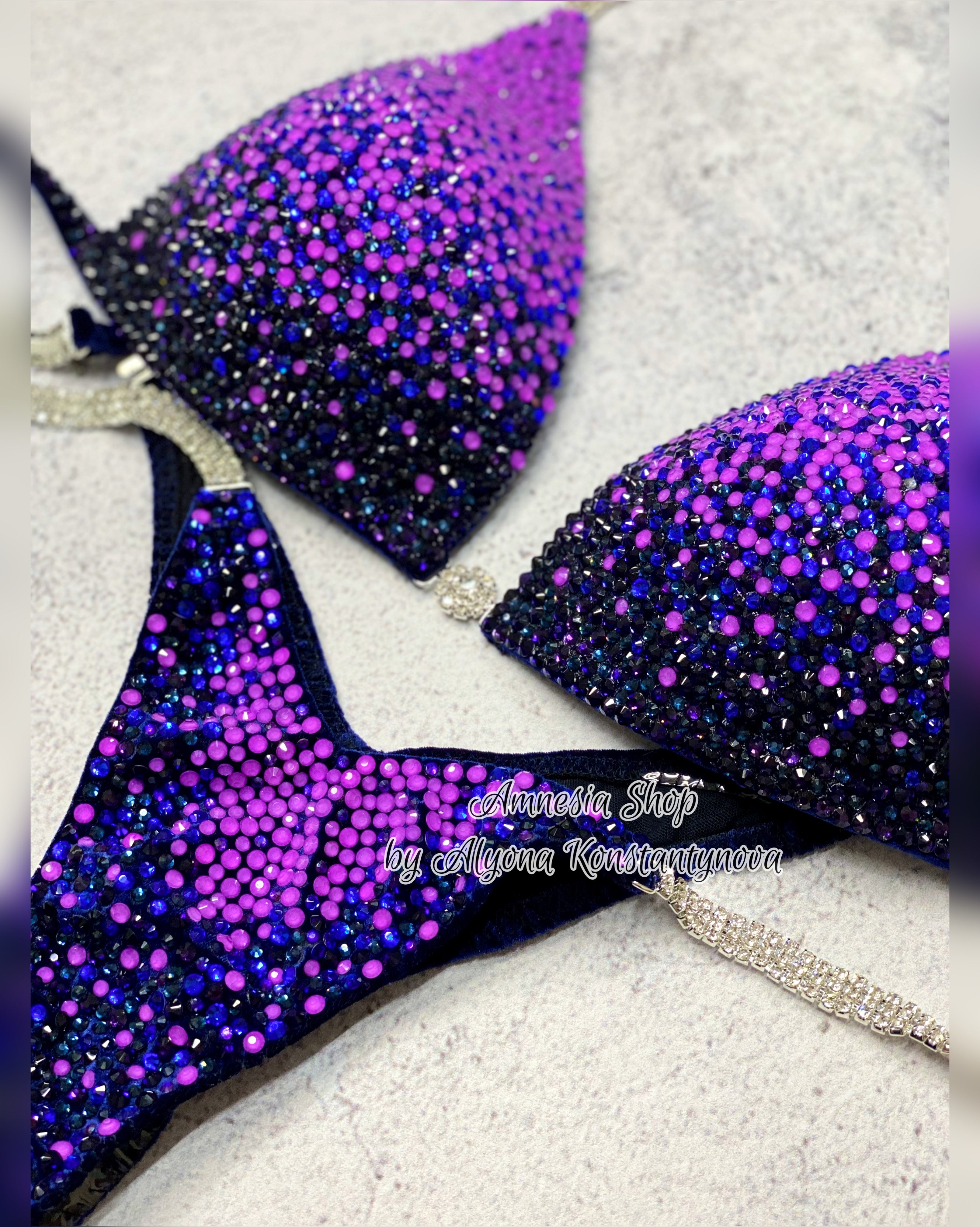 Neon Violet Fitness Bikini - Competition Bikini Set - Figure Fitness - NPC - IFBB - Velvet Figure Competition Suit - Posing Suit - Wellness Bikini