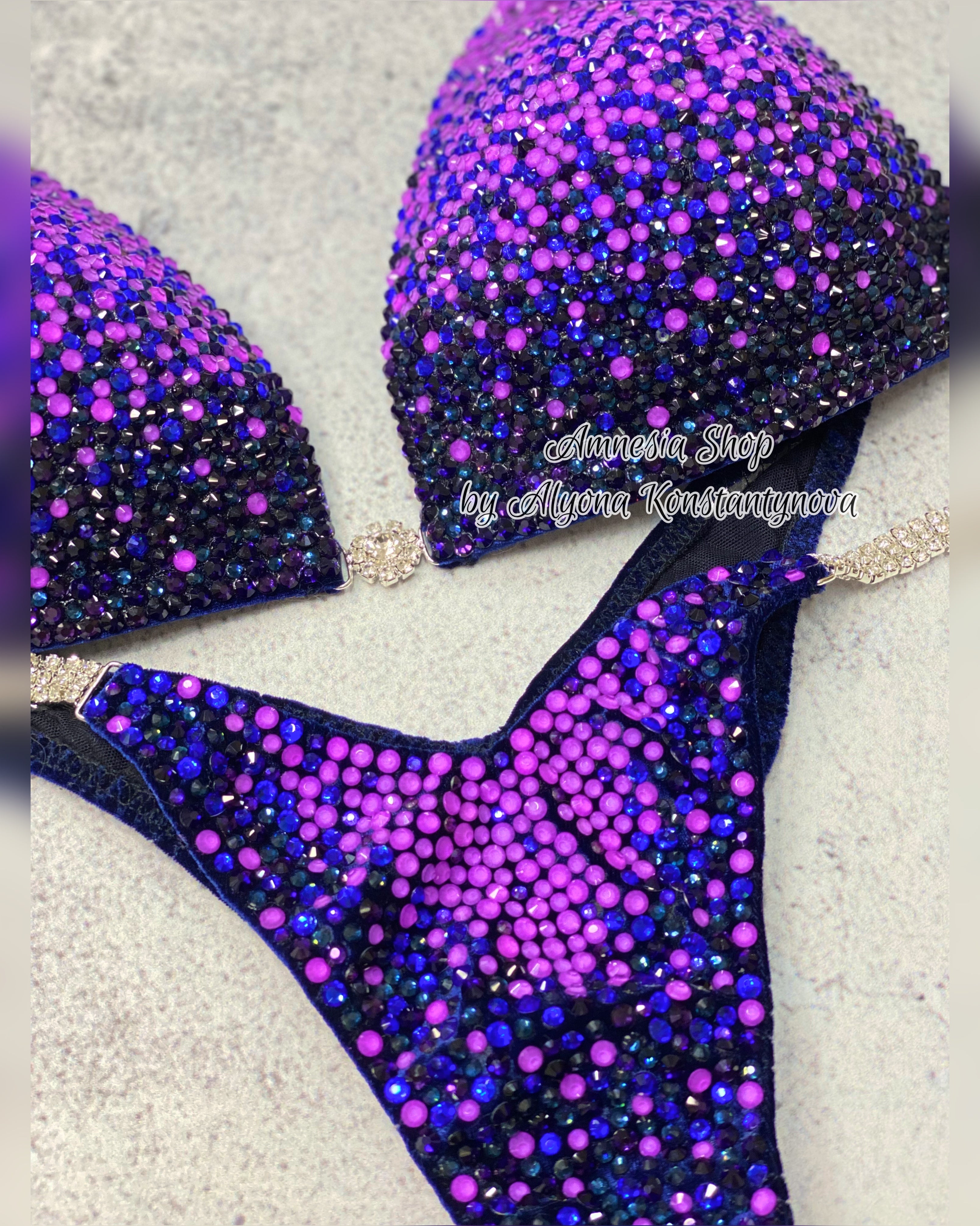 Neon Violet Fitness Bikini - Competition Bikini Set - Figure Fitness - NPC - IFBB - Velvet Figure Competition Suit - Posing Suit - Wellness Bikini